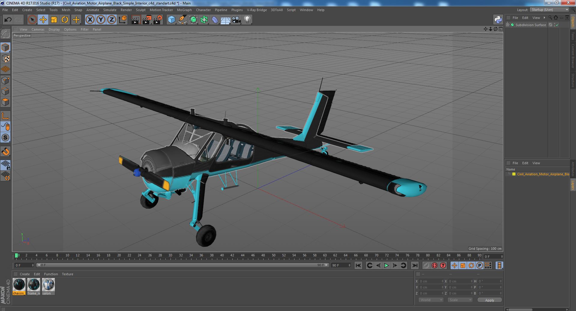 3D Civil Aviation Motor Airplane Black Simple Interior