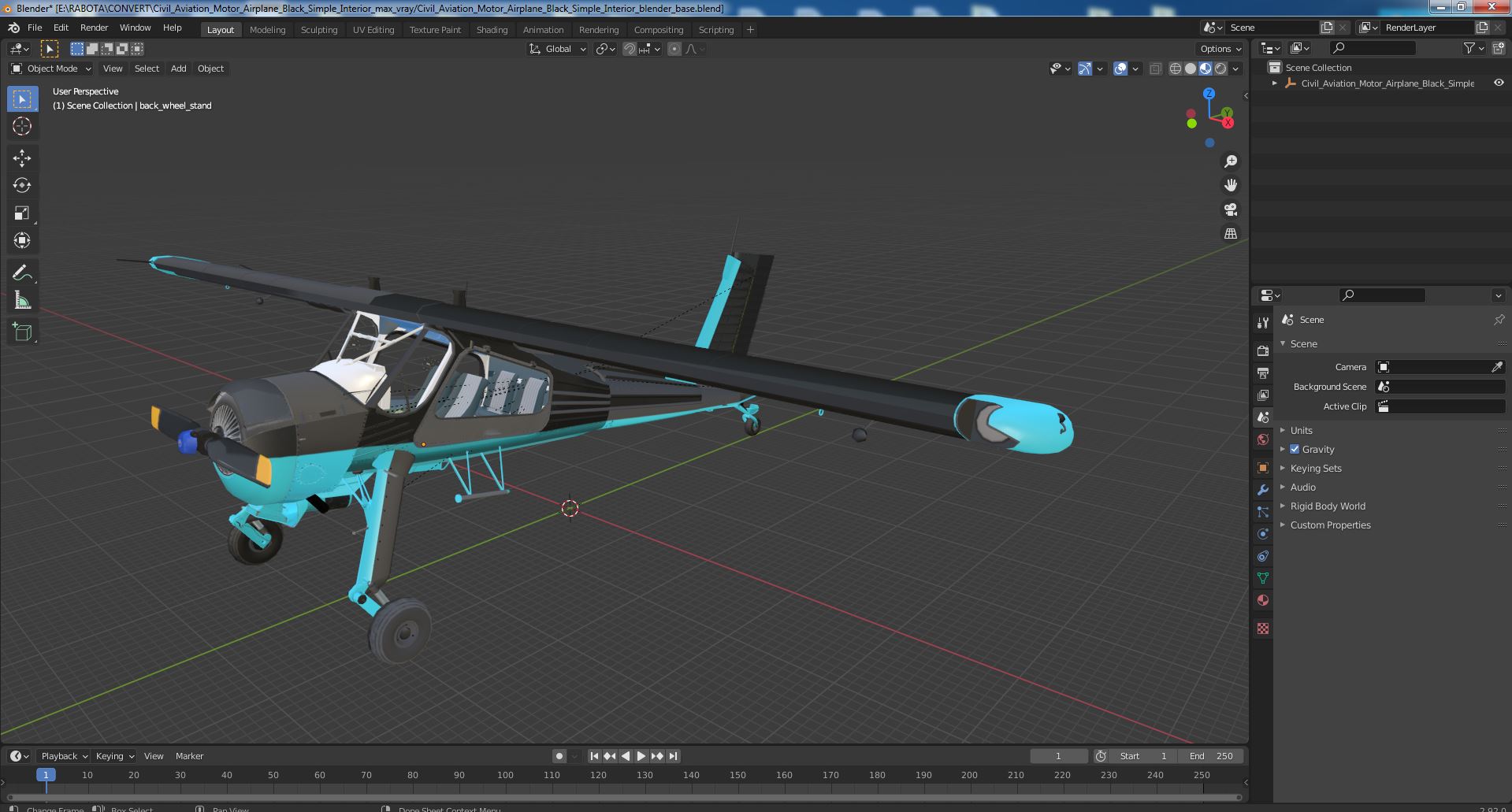 3D Civil Aviation Motor Airplane Black Simple Interior