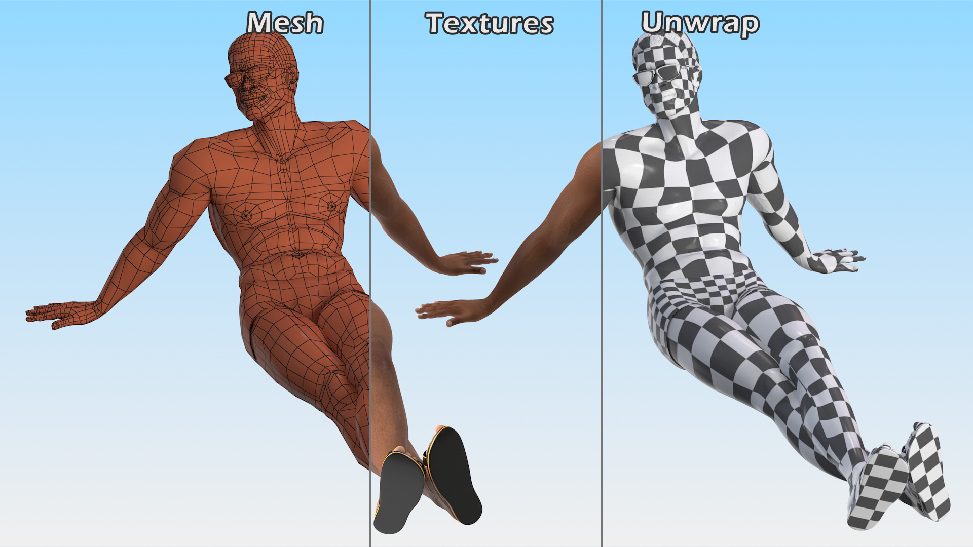 3D Light Skin Black Man in Swimwear Lying Pose model