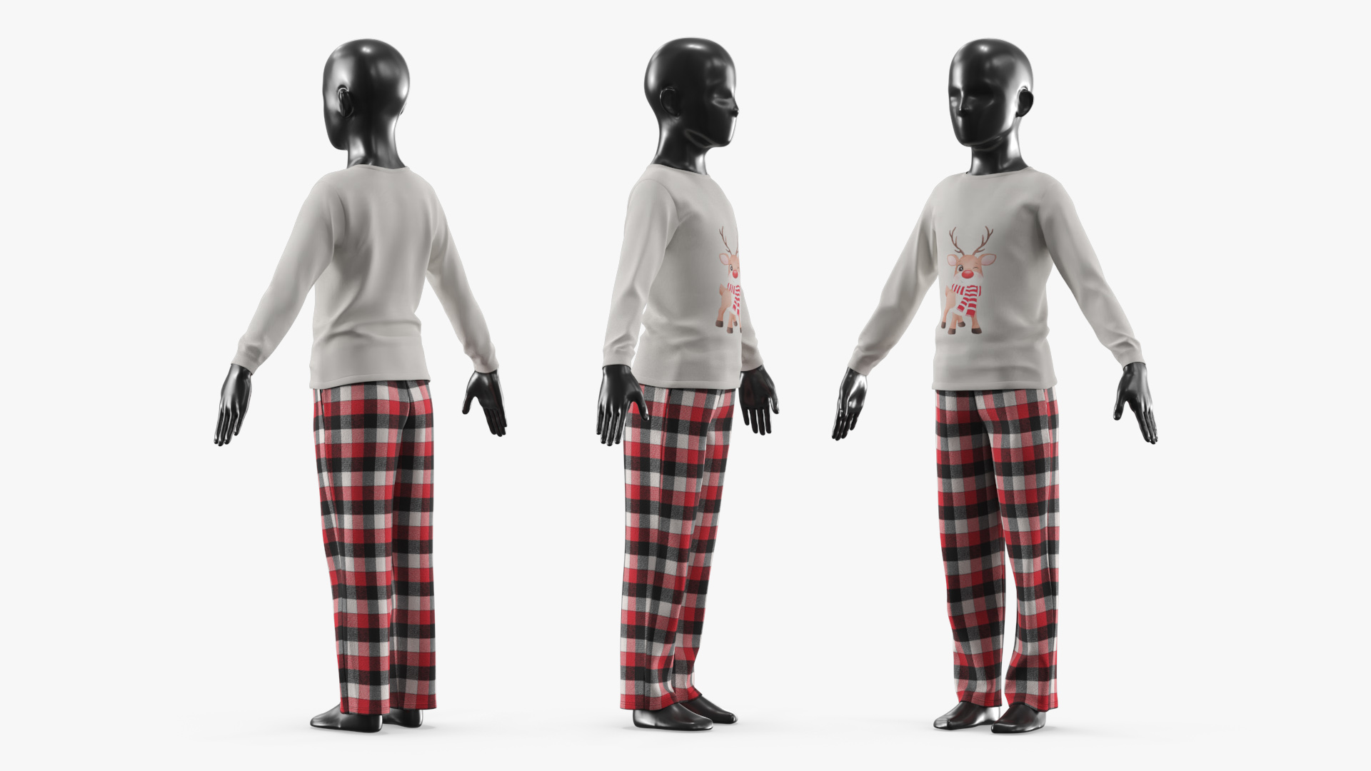 Kids Pajama Set with Reindeer Print Red Black White - view 2