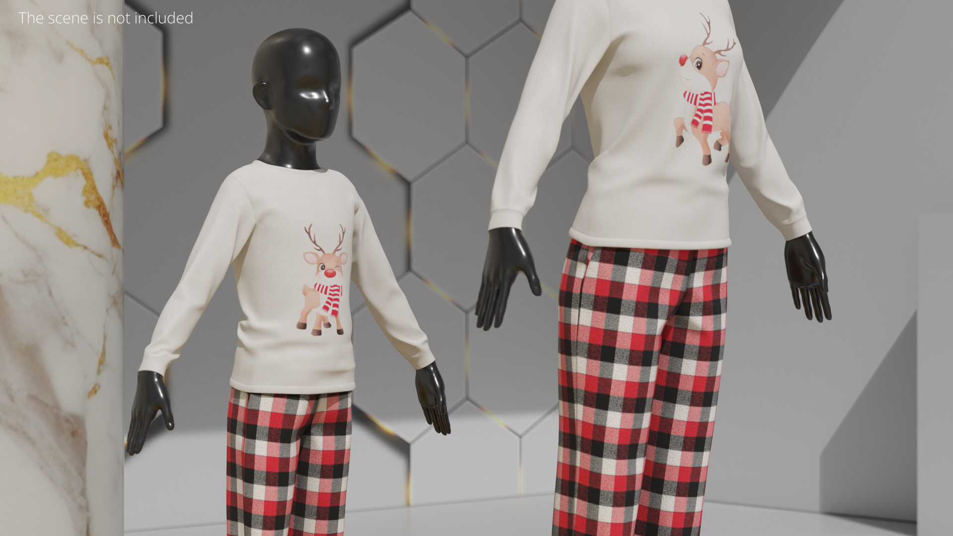 Kids Pajama Set with Reindeer Print Red Black White - view 3