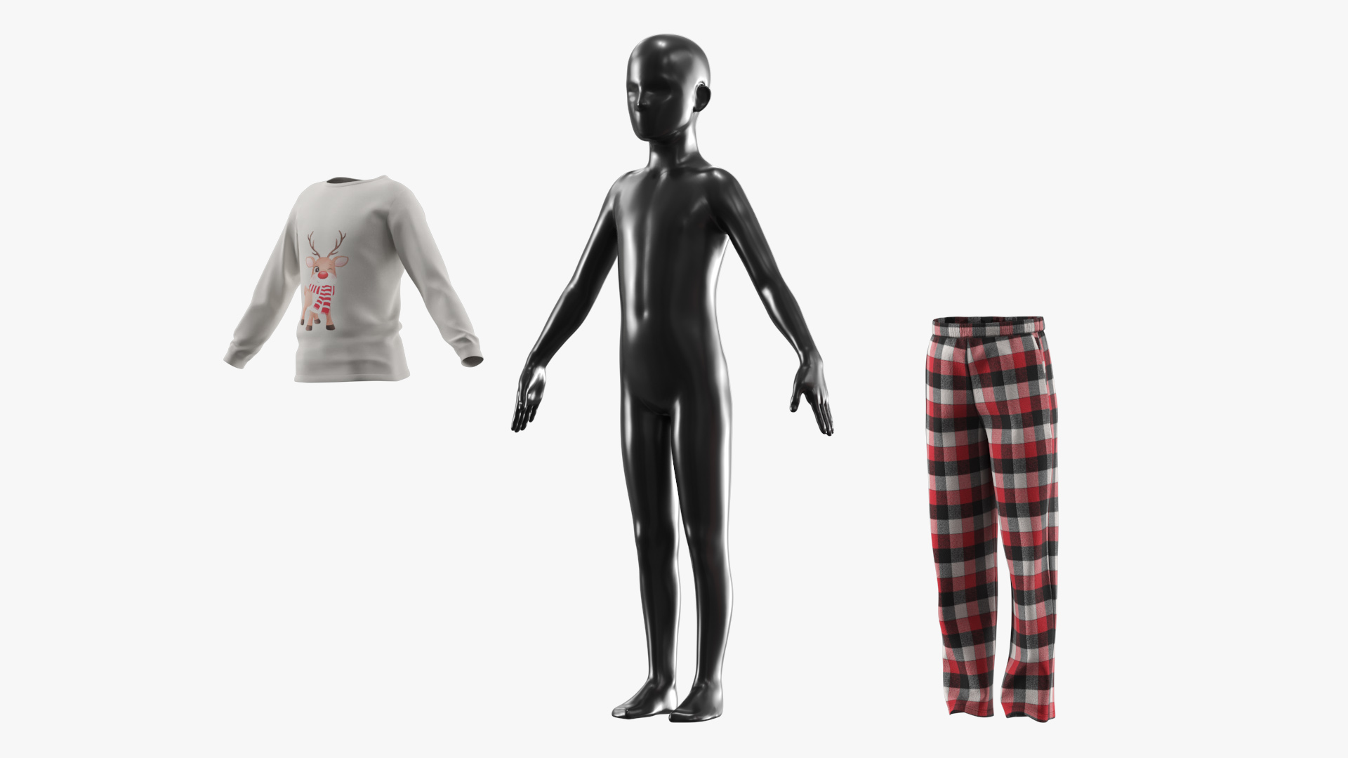 Kids Pajama Set with Reindeer Print Red Black White - view 8