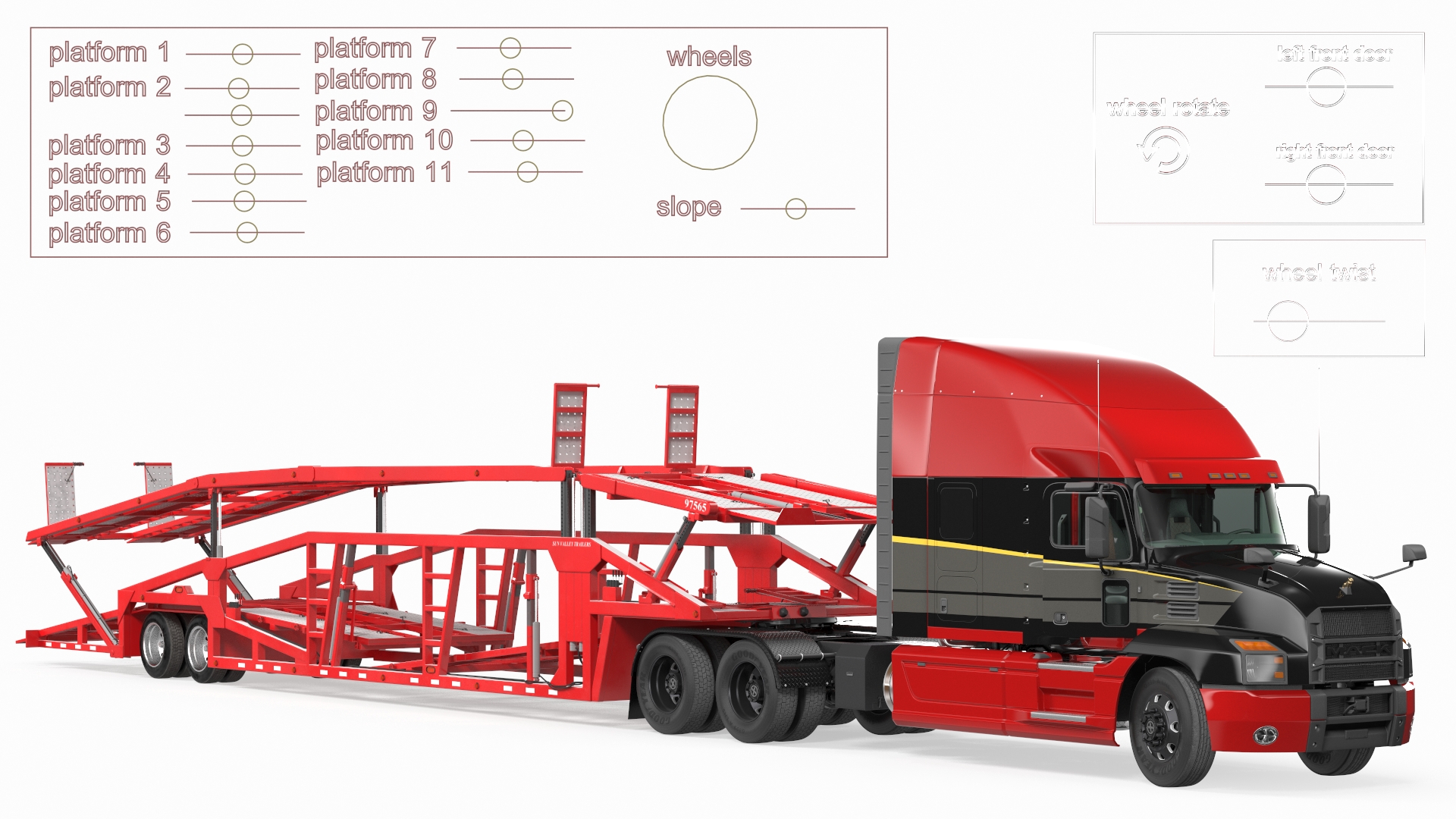 Mack Anthem Truck with Sun Valley Car Carrier Rigged 3D