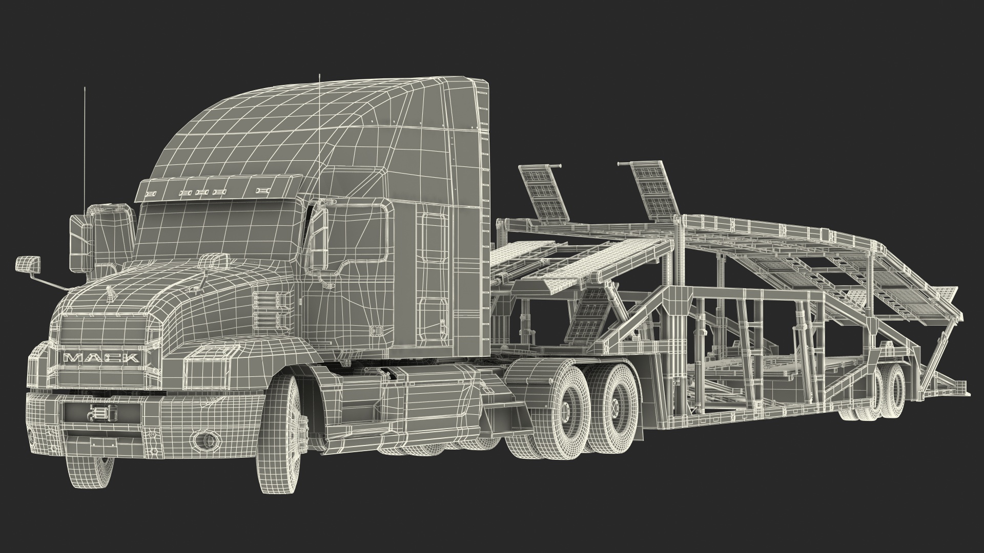 Mack Anthem Truck with Sun Valley Car Carrier Rigged 3D