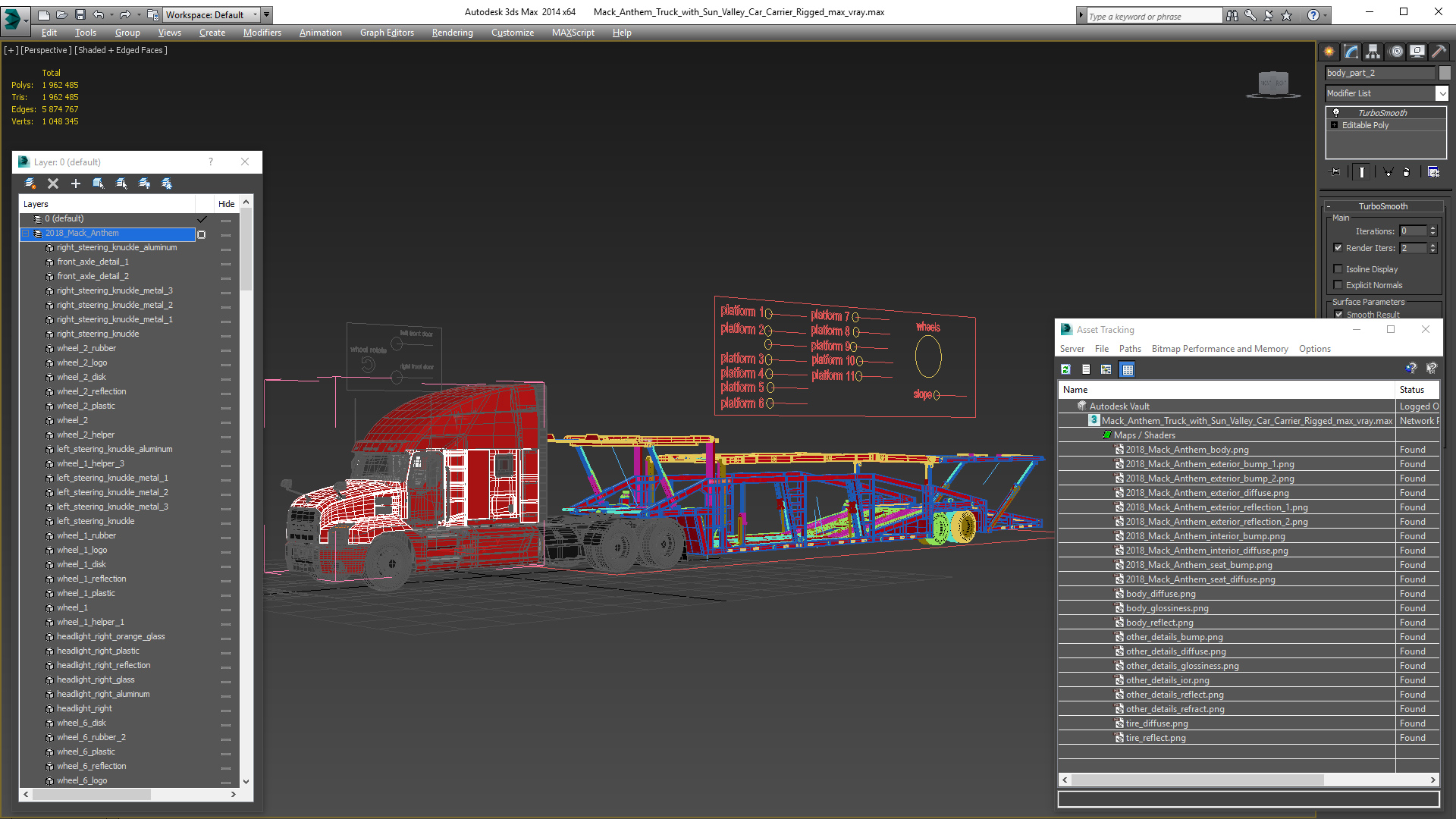 Mack Anthem Truck with Sun Valley Car Carrier Rigged 3D