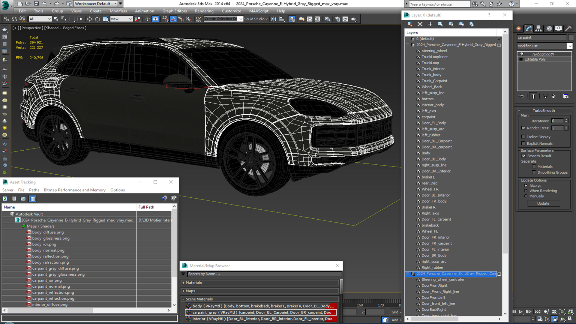 3D model 2024 Porsche Cayenne E-Hybrid Gray Rigged for Cinema 4D