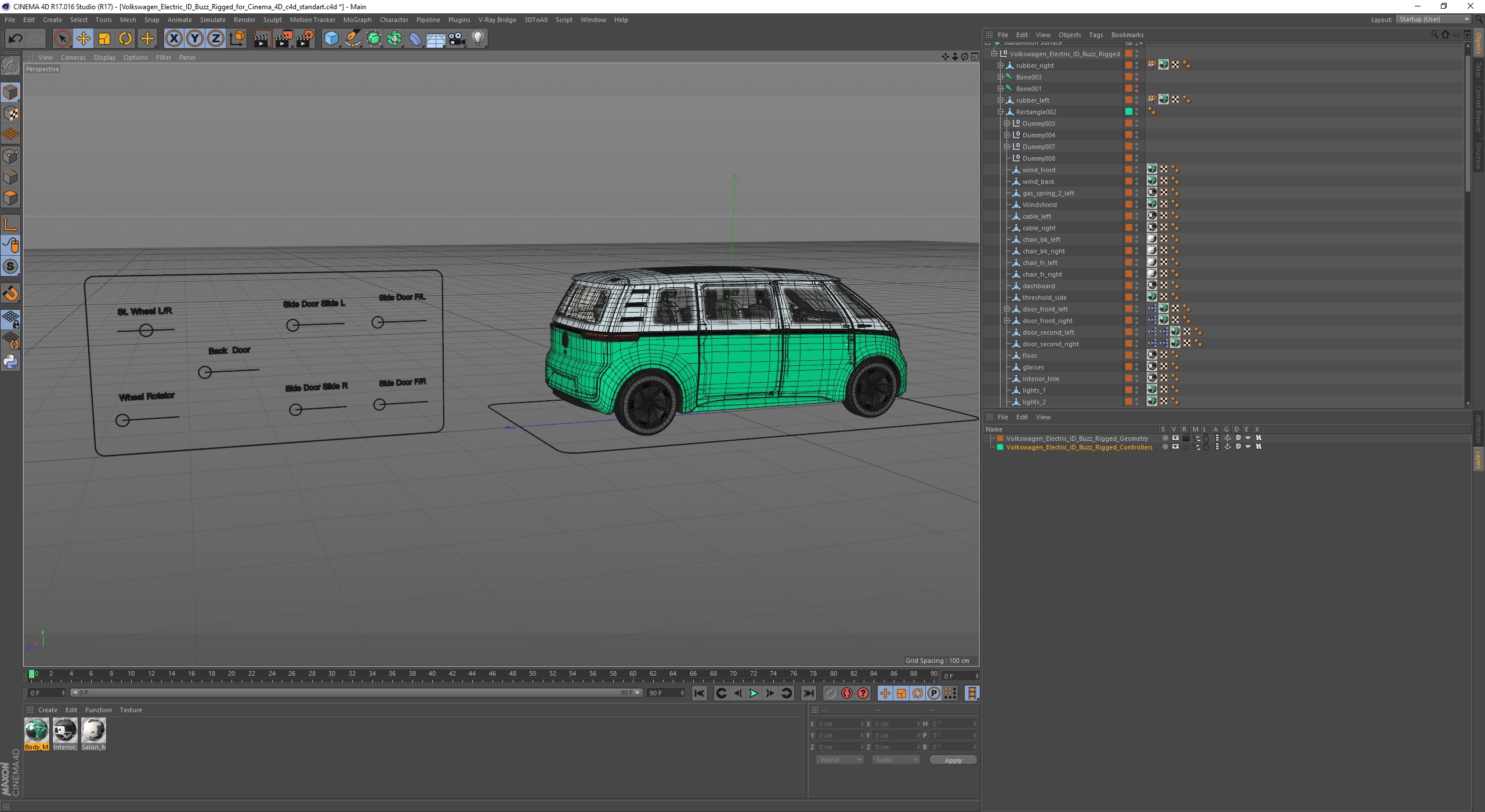 3D Volkswagen Electric ID Buzz Rigged for Cinema 4D model