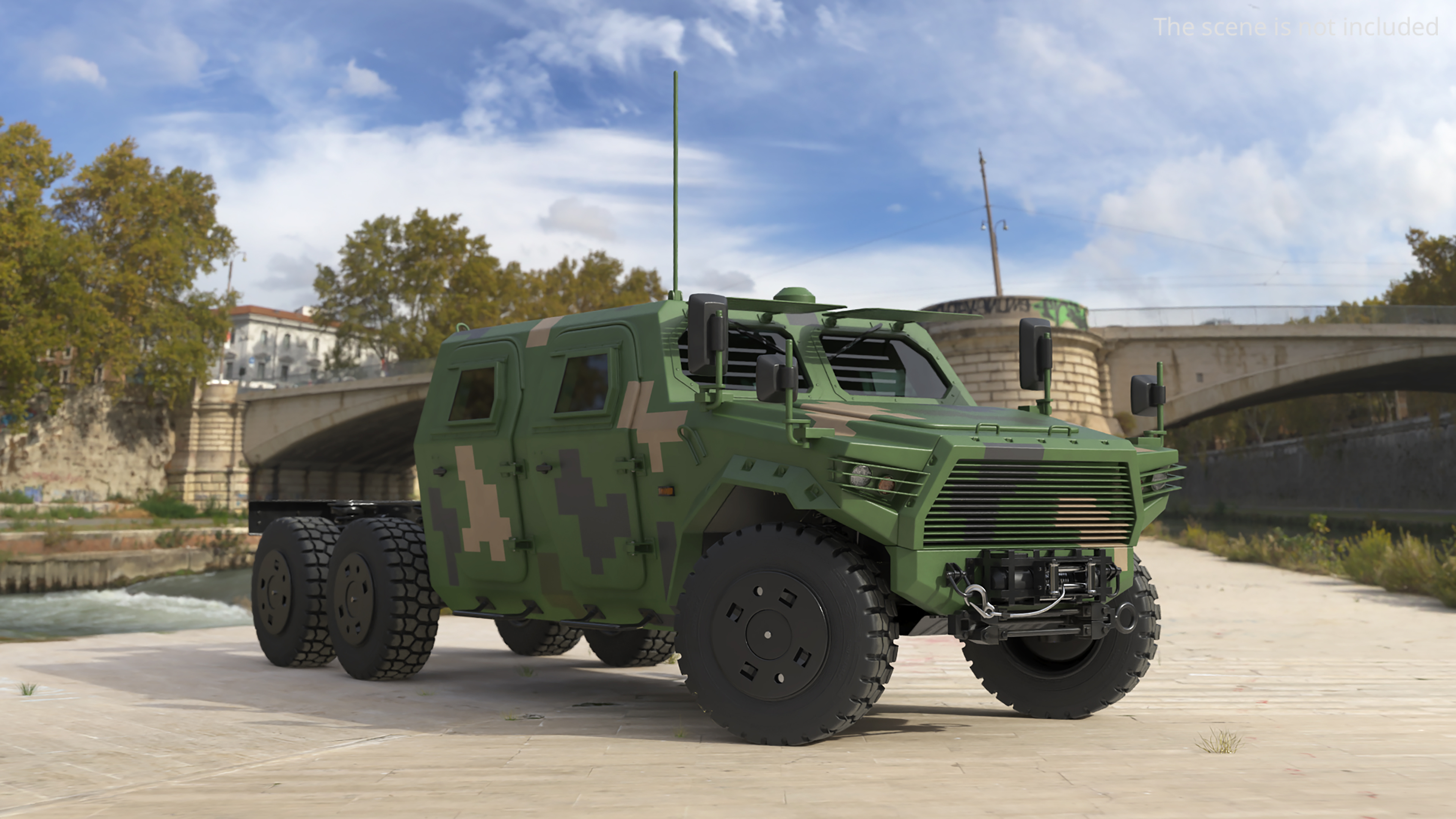 Military Chassis Truck with Bare Frame Pixel Rigged - view 3
