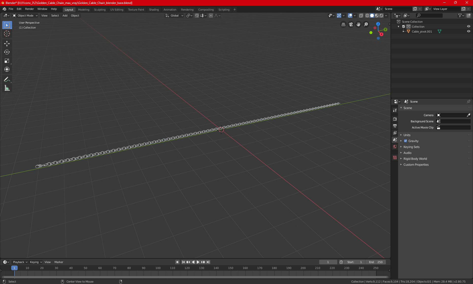 3D Golden Cable Chain model