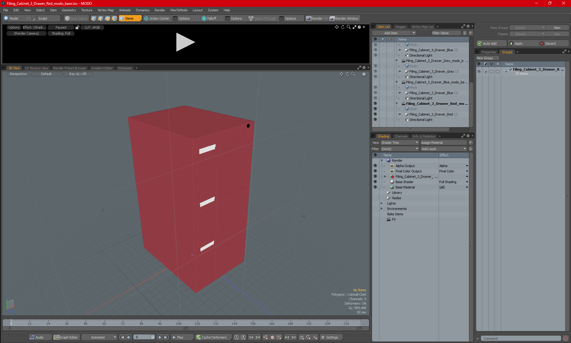 Filing Cabinet 3 Drawer Red 3D