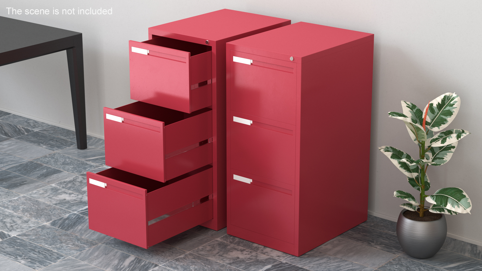 Filing Cabinet 3 Drawer Red 3D