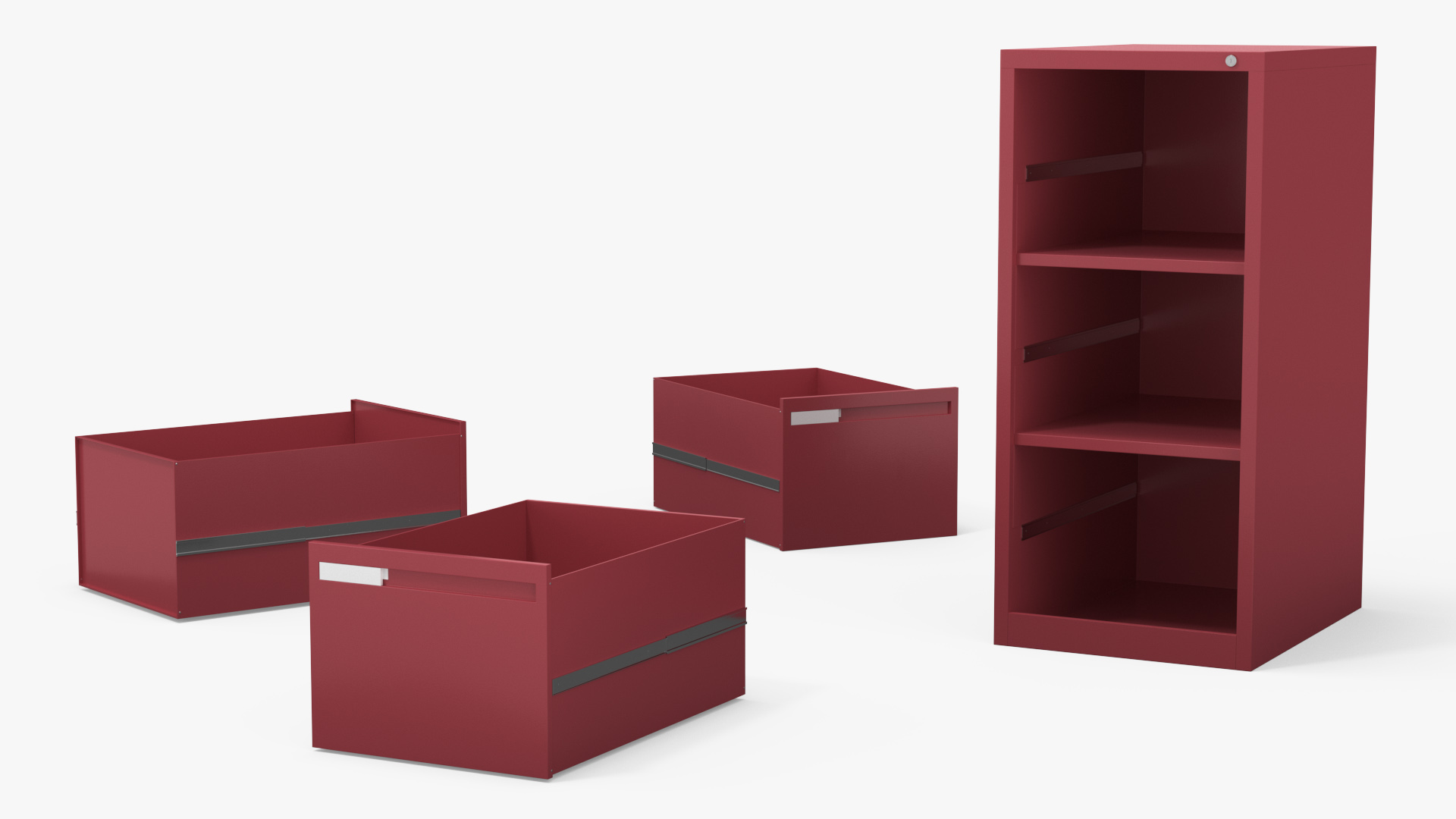 Filing Cabinet 3 Drawer Red 3D