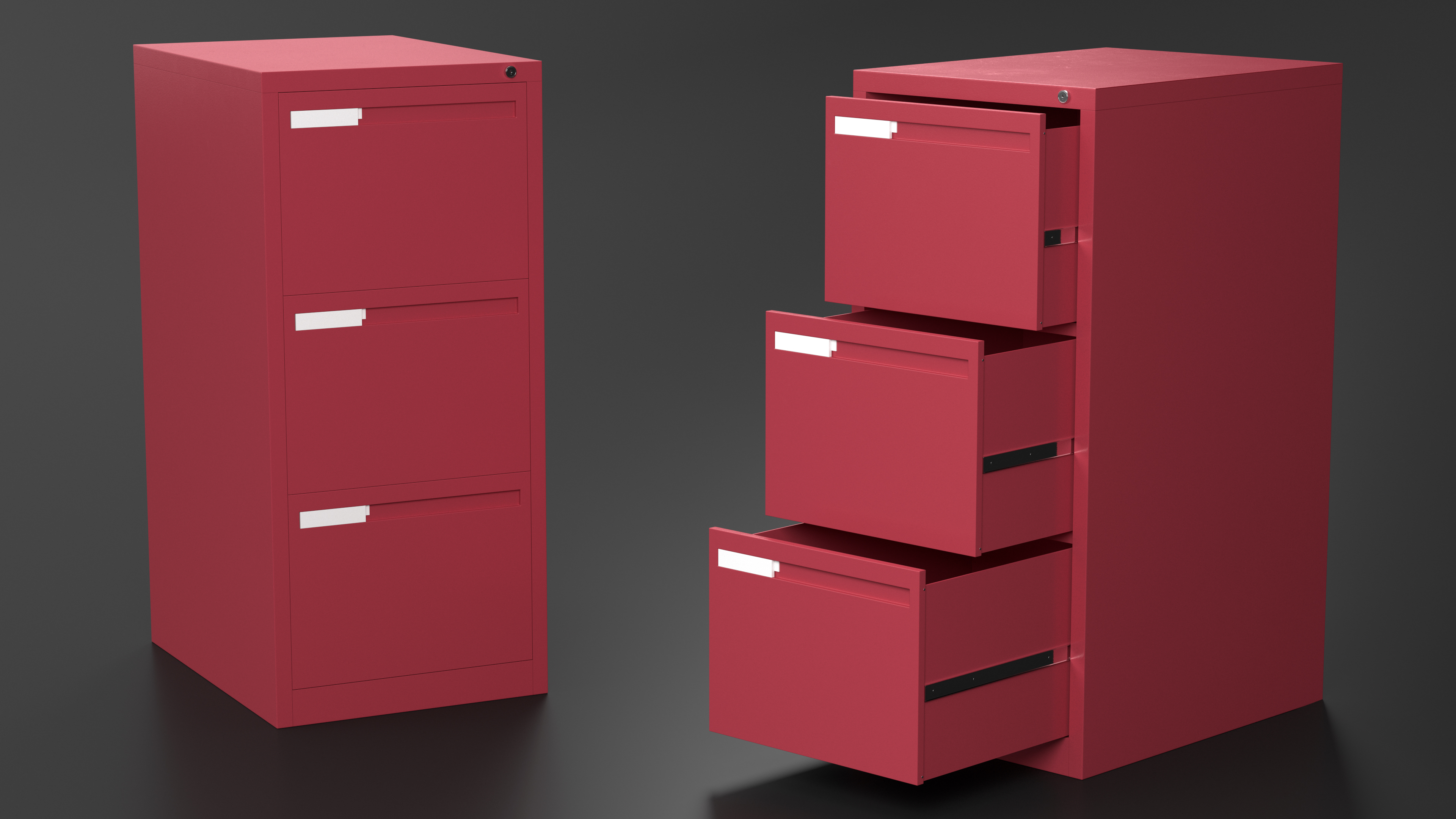 Filing Cabinet 3 Drawer Red 3D