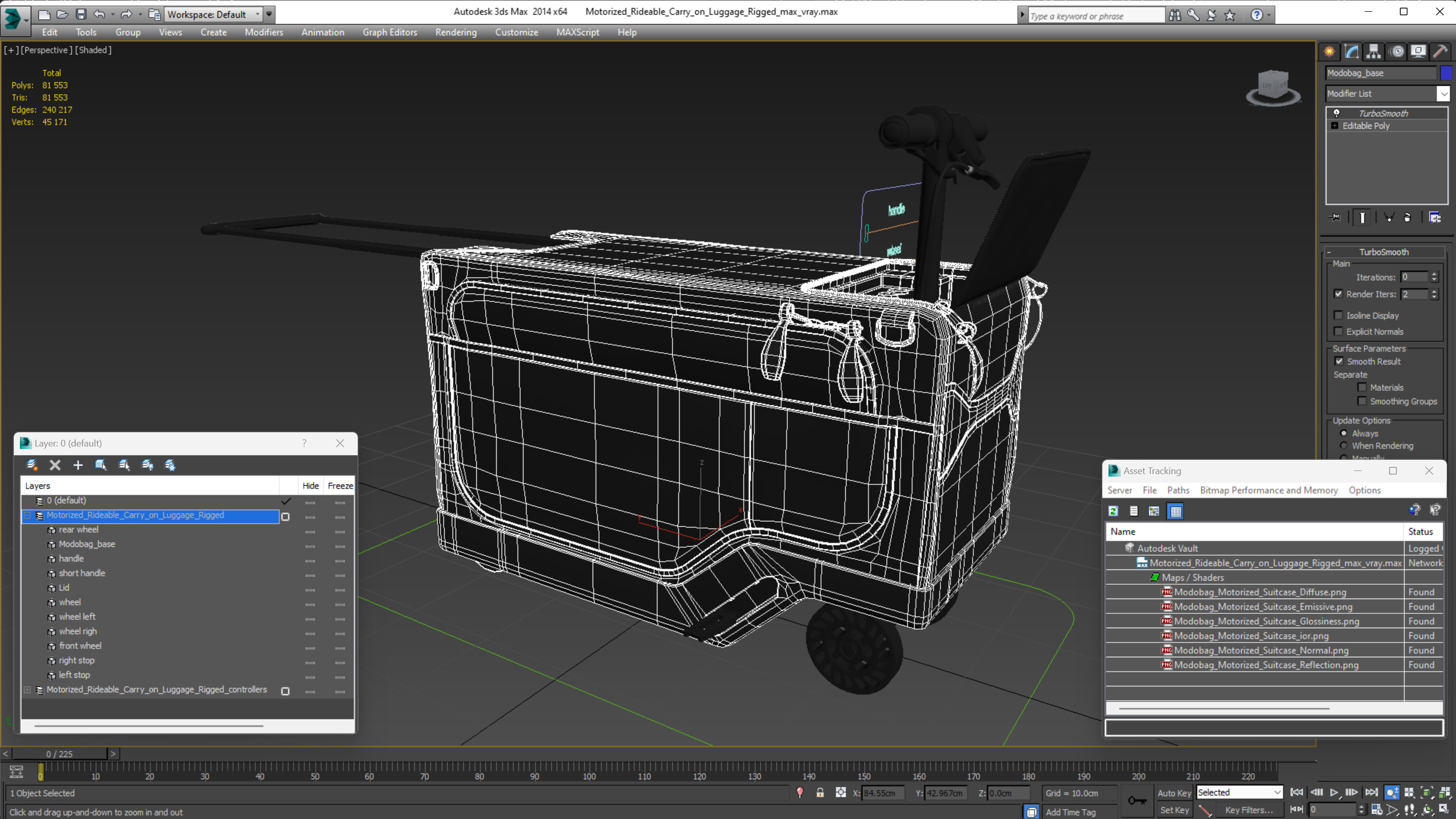3D Motorized Rideable Carry on Luggage Rigged for Maya