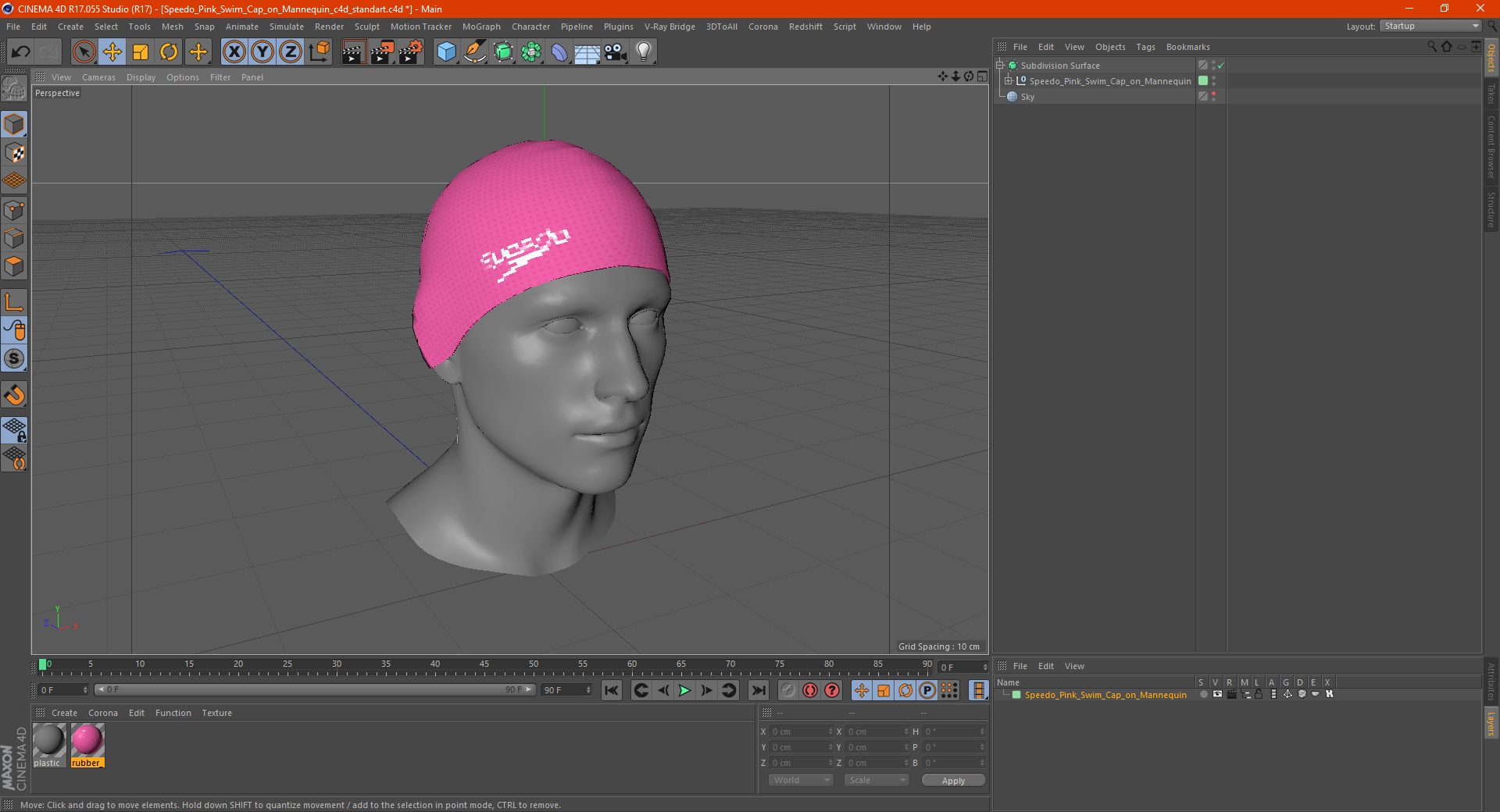 3D Speedo Pink Swim Cap on Mannequin model