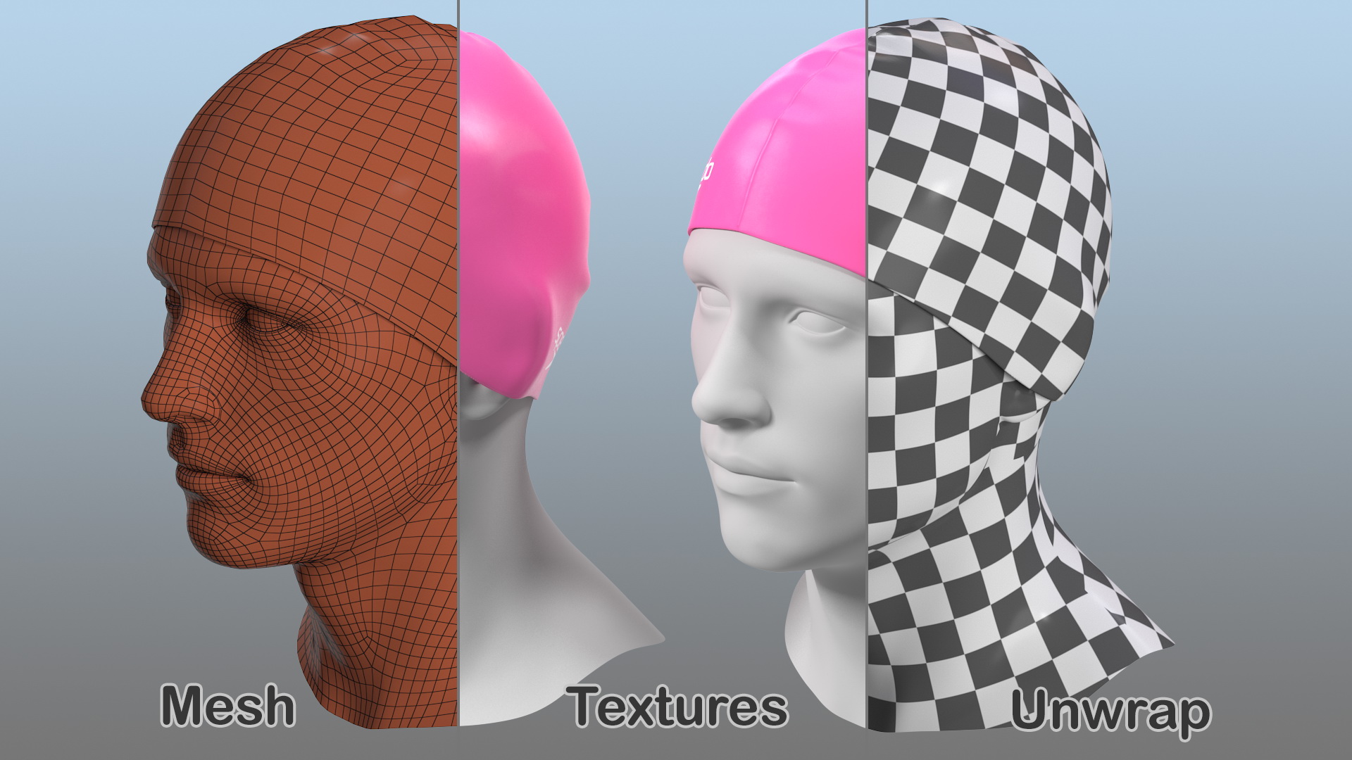 3D Speedo Pink Swim Cap on Mannequin model