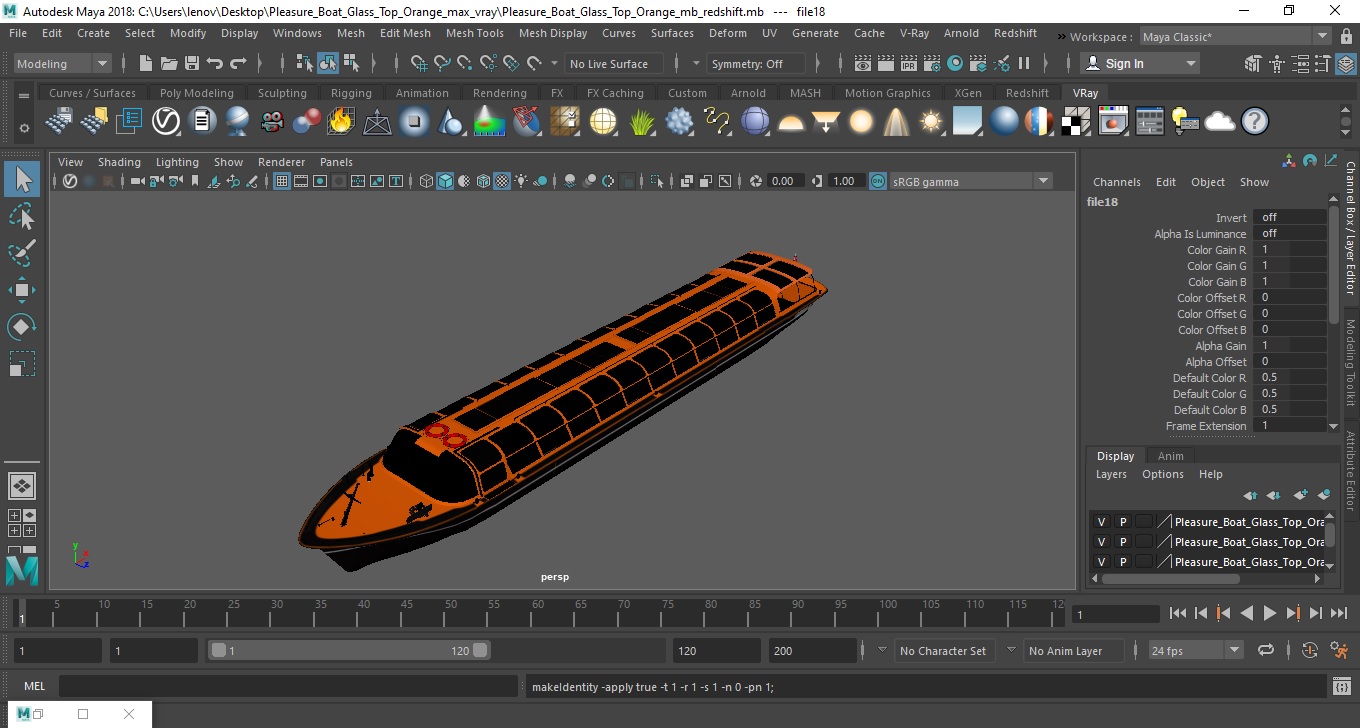 3D model Pleasure Boat Glass Top Orange