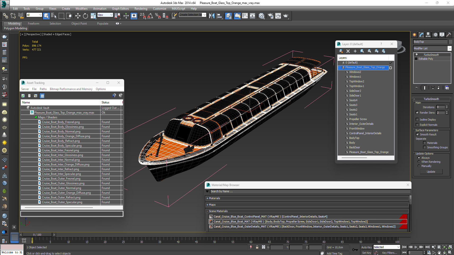 3D model Pleasure Boat Glass Top Orange