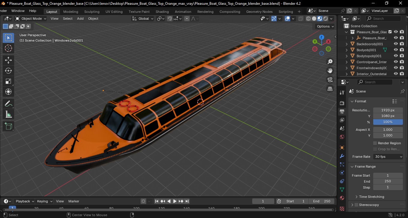 3D model Pleasure Boat Glass Top Orange