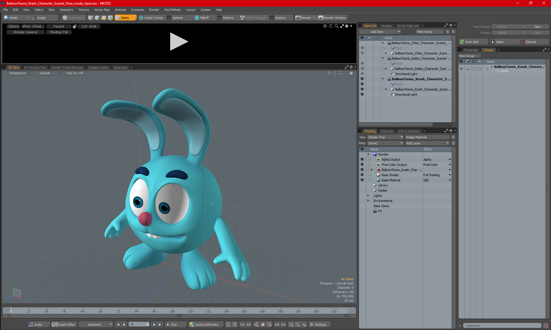 3D model BalloonToons Krash Character Scared Pose