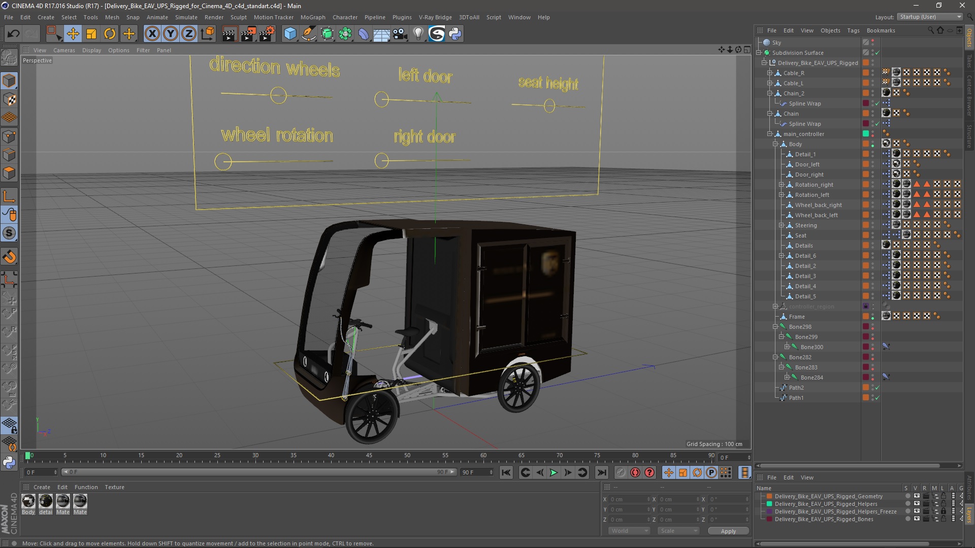 Delivery Bike EAV UPS Rigged for Cinema 4D 3D