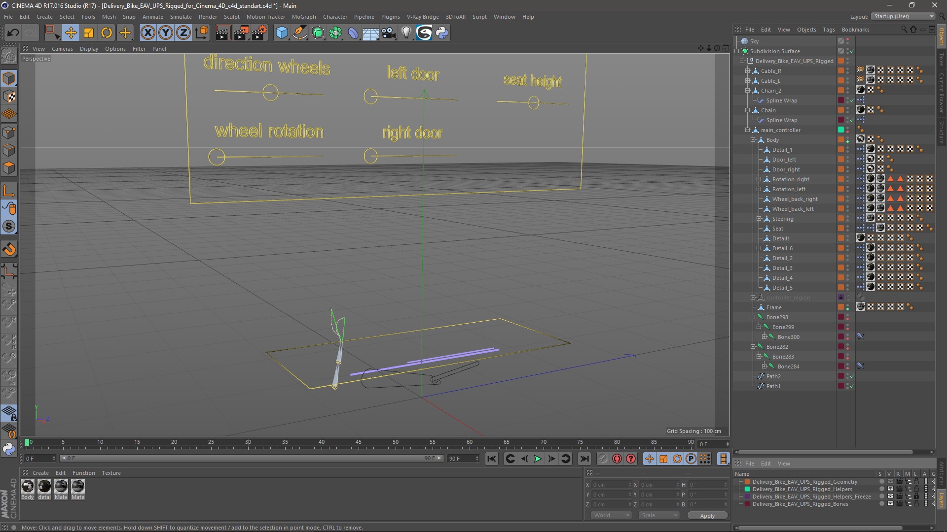 Delivery Bike EAV UPS Rigged for Cinema 4D 3D