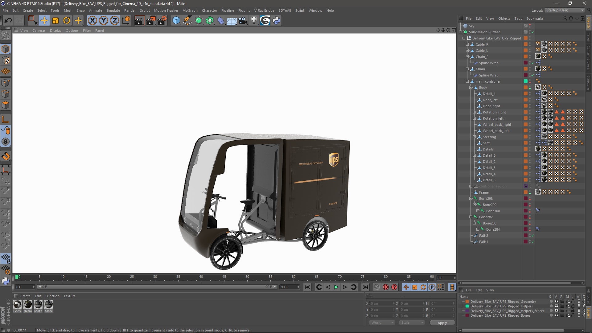 Delivery Bike EAV UPS Rigged for Cinema 4D 3D