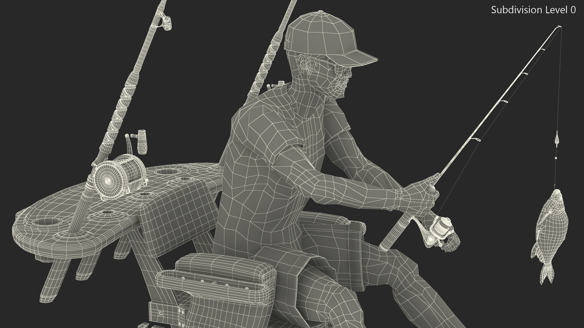 3D Man in Fishing Chair Catches Fish model