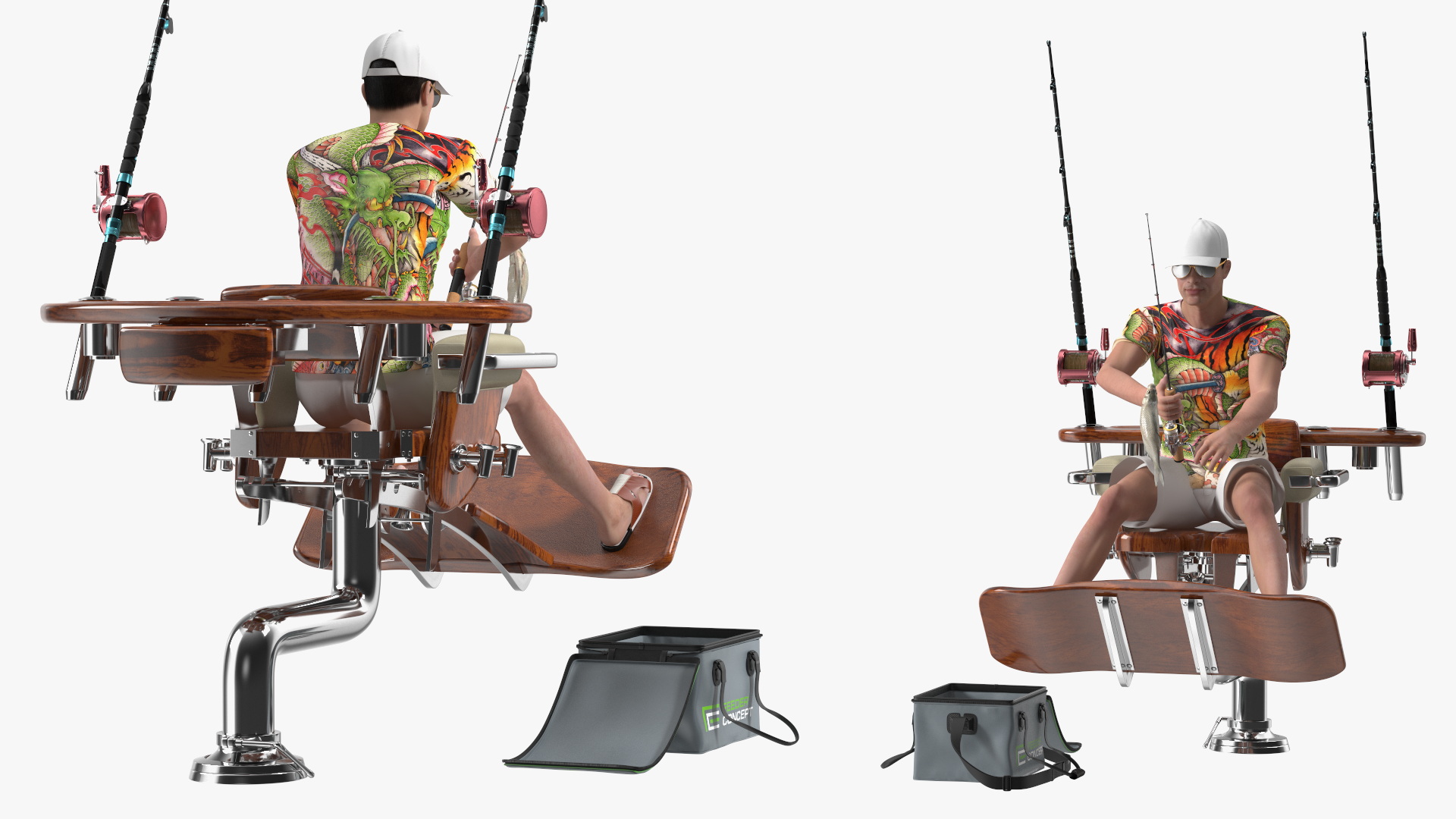 3D Man in Fishing Chair Catches Fish model