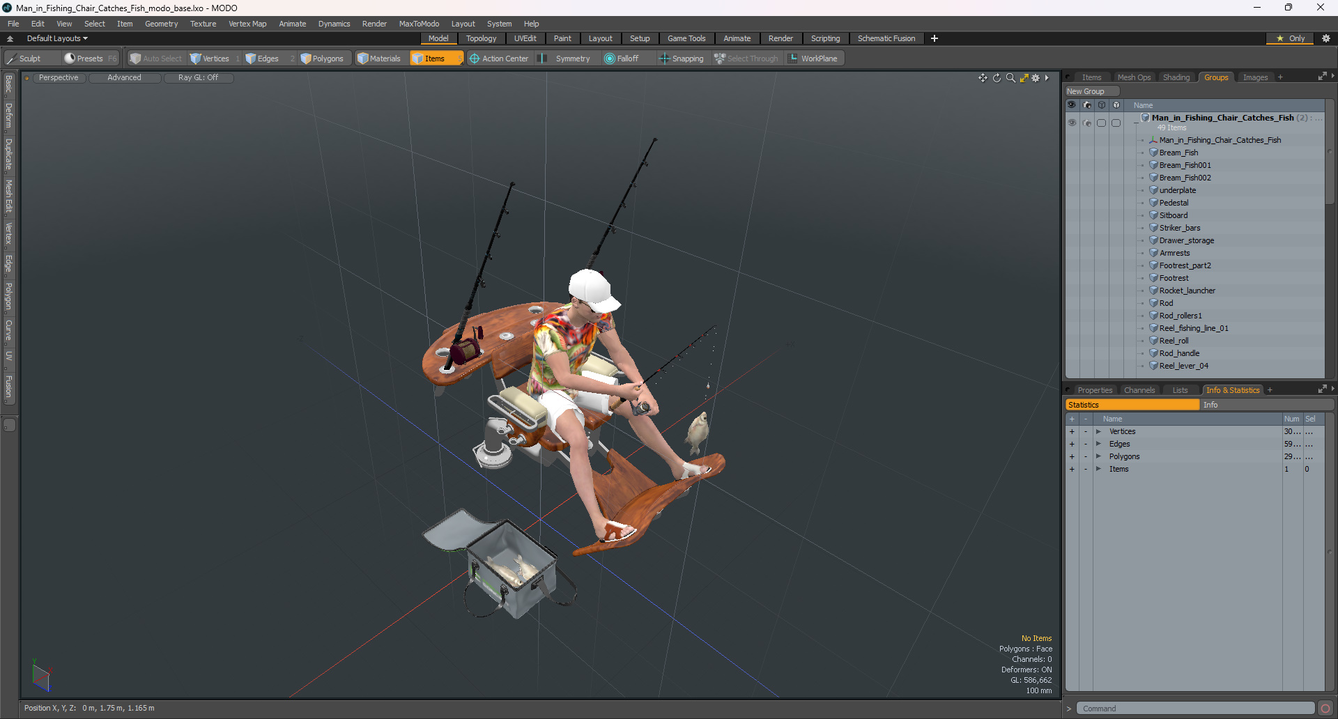 3D Man in Fishing Chair Catches Fish model