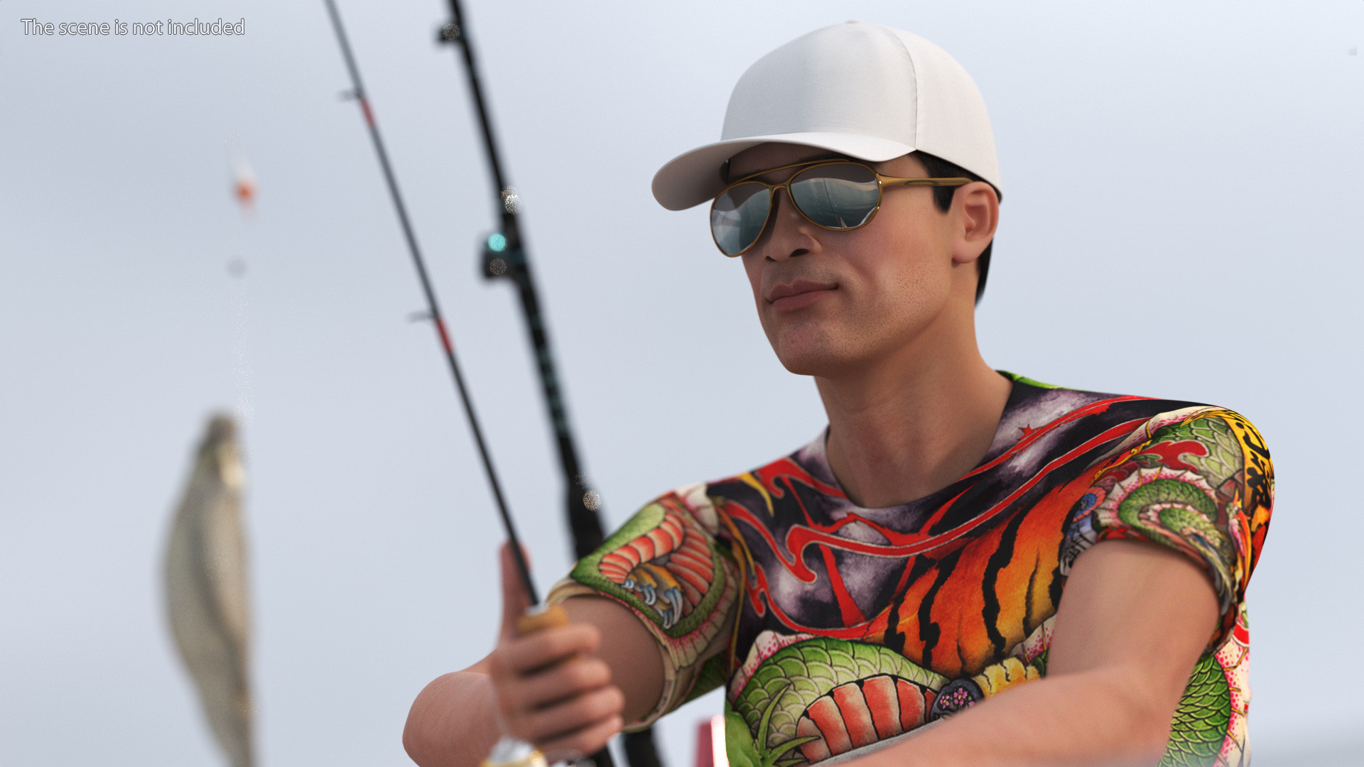 3D Man in Fishing Chair Catches Fish model