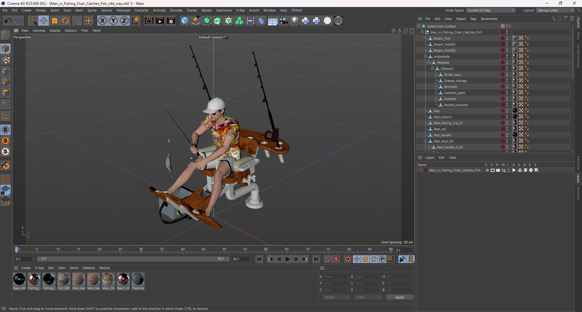 3D Man in Fishing Chair Catches Fish model