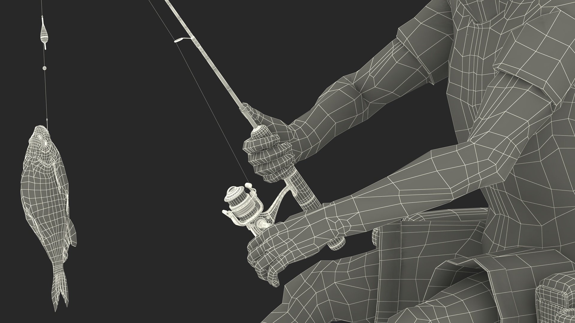 3D Man in Fishing Chair Catches Fish model