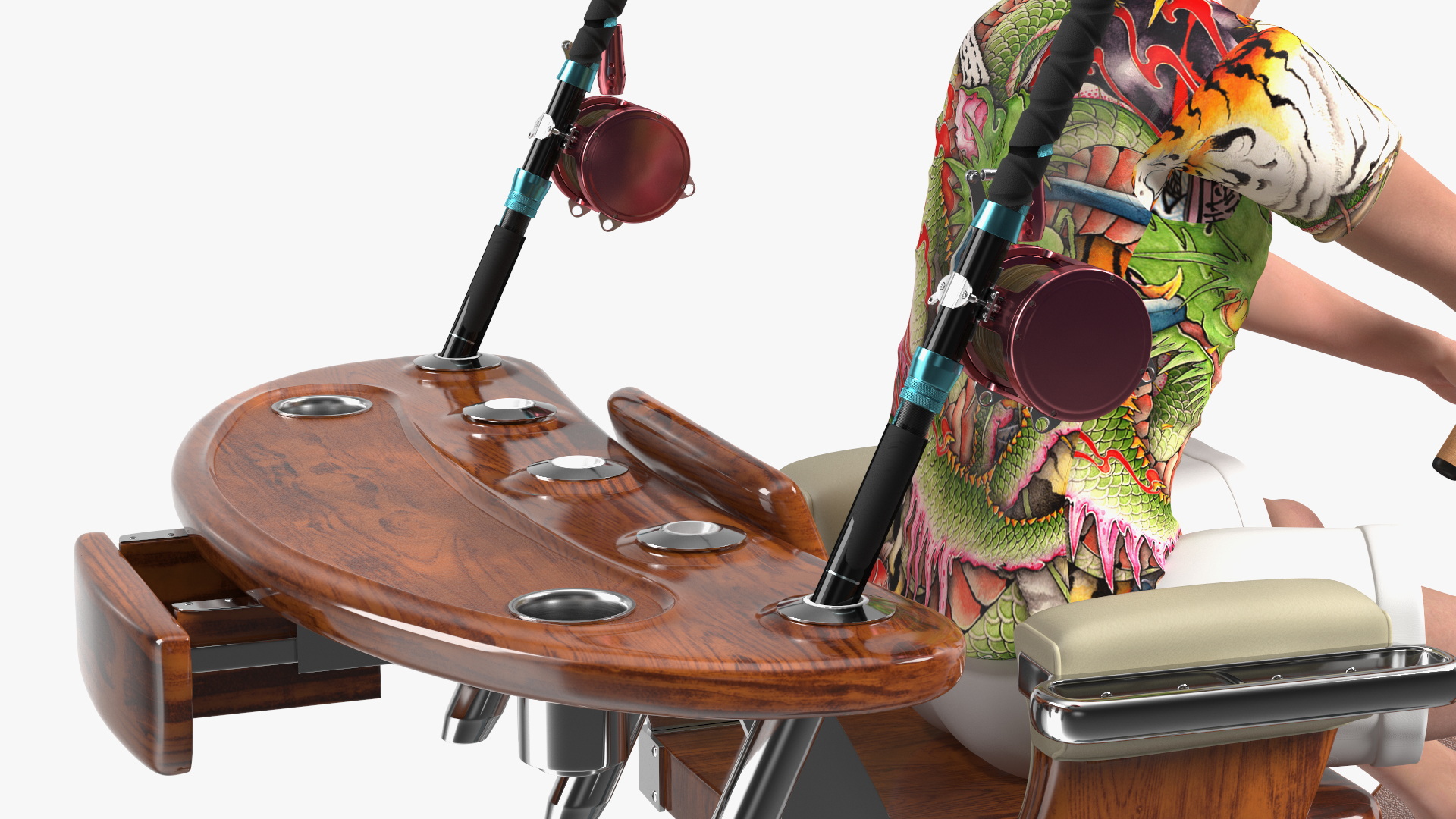 3D Man in Fishing Chair Catches Fish model