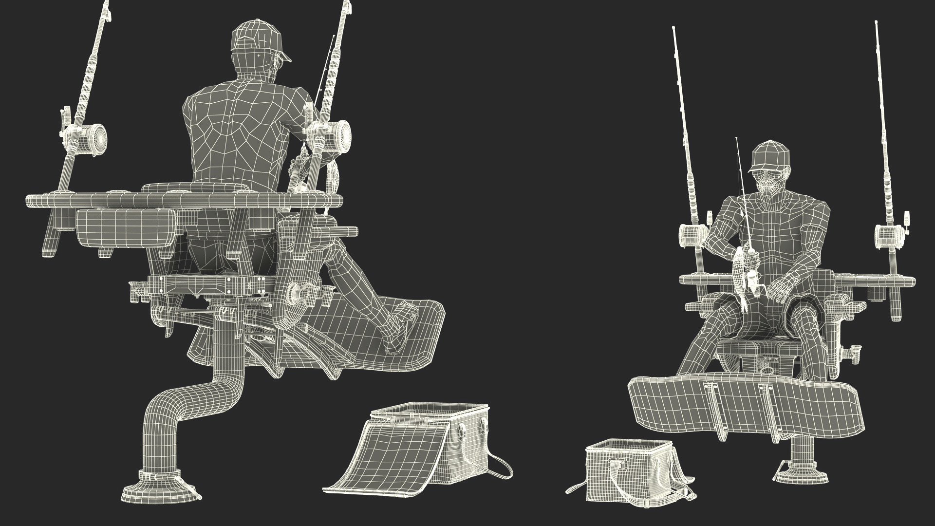 3D Man in Fishing Chair Catches Fish model