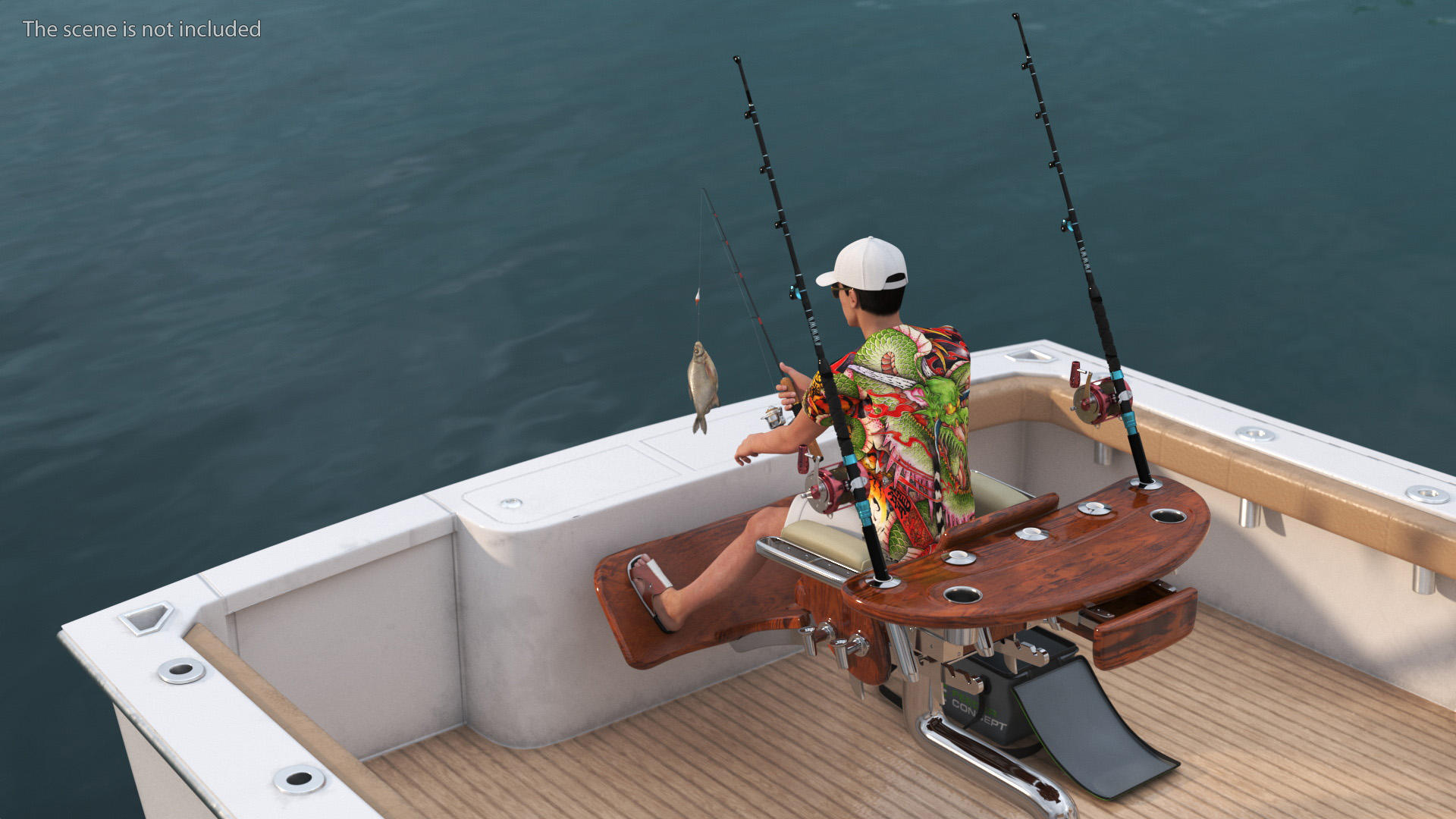 3D Man in Fishing Chair Catches Fish model