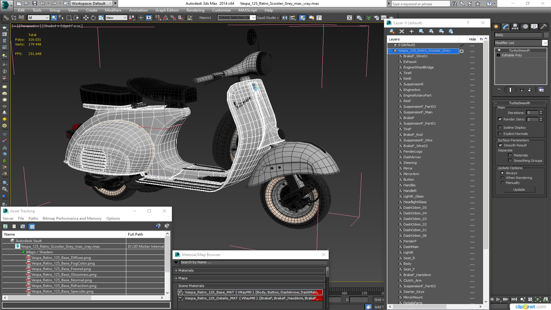 3D Vespa 125 Retro Scooter Grey model