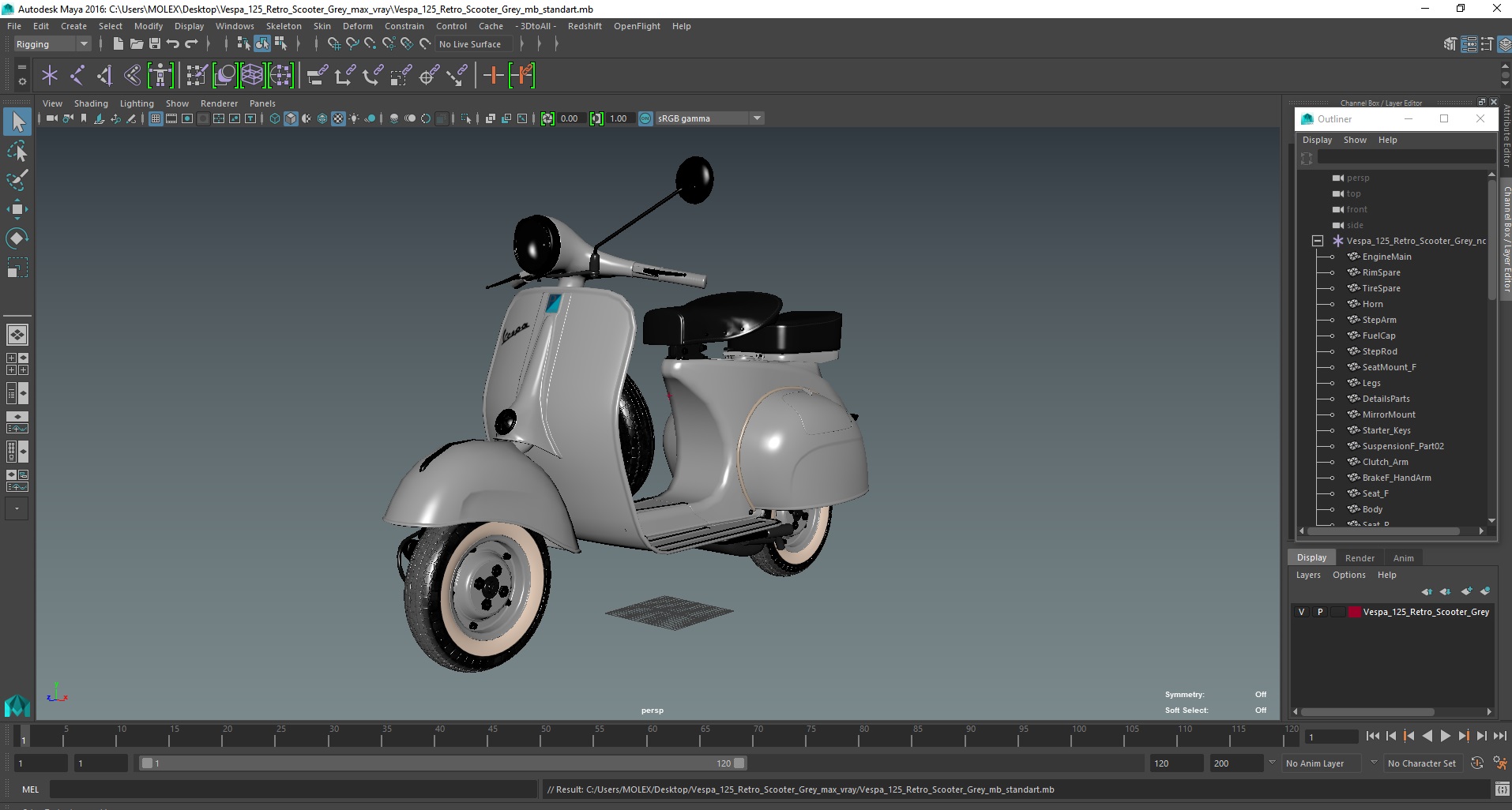 3D Vespa 125 Retro Scooter Grey model