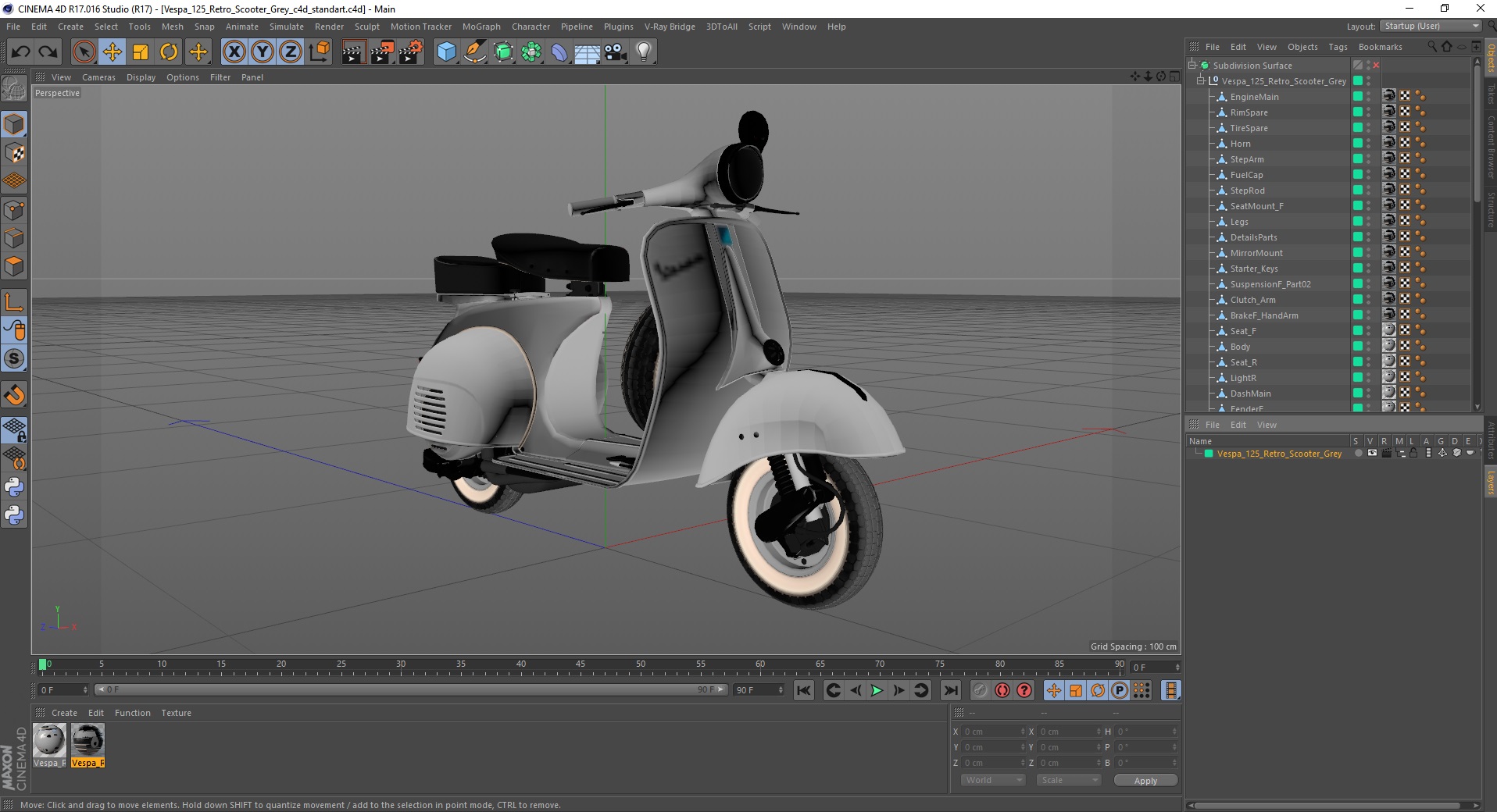 3D Vespa 125 Retro Scooter Grey model