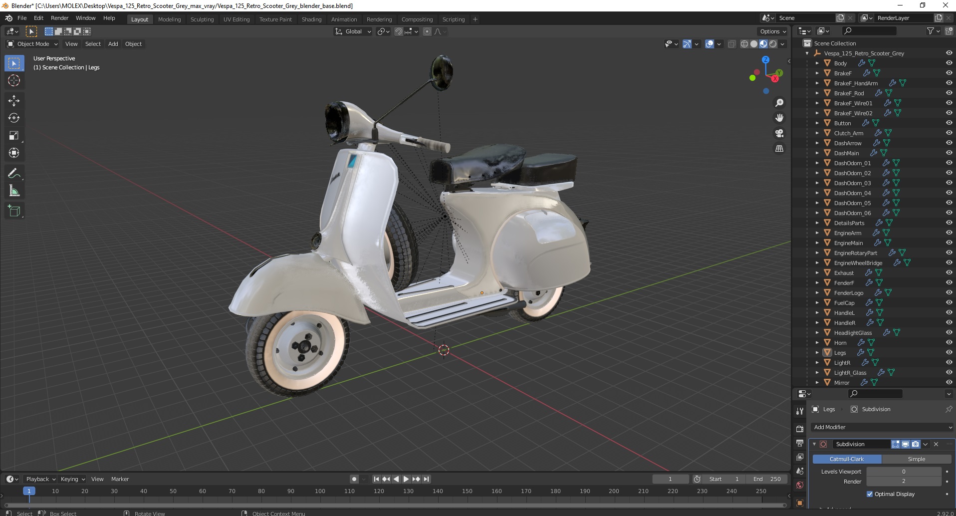 3D Vespa 125 Retro Scooter Grey model