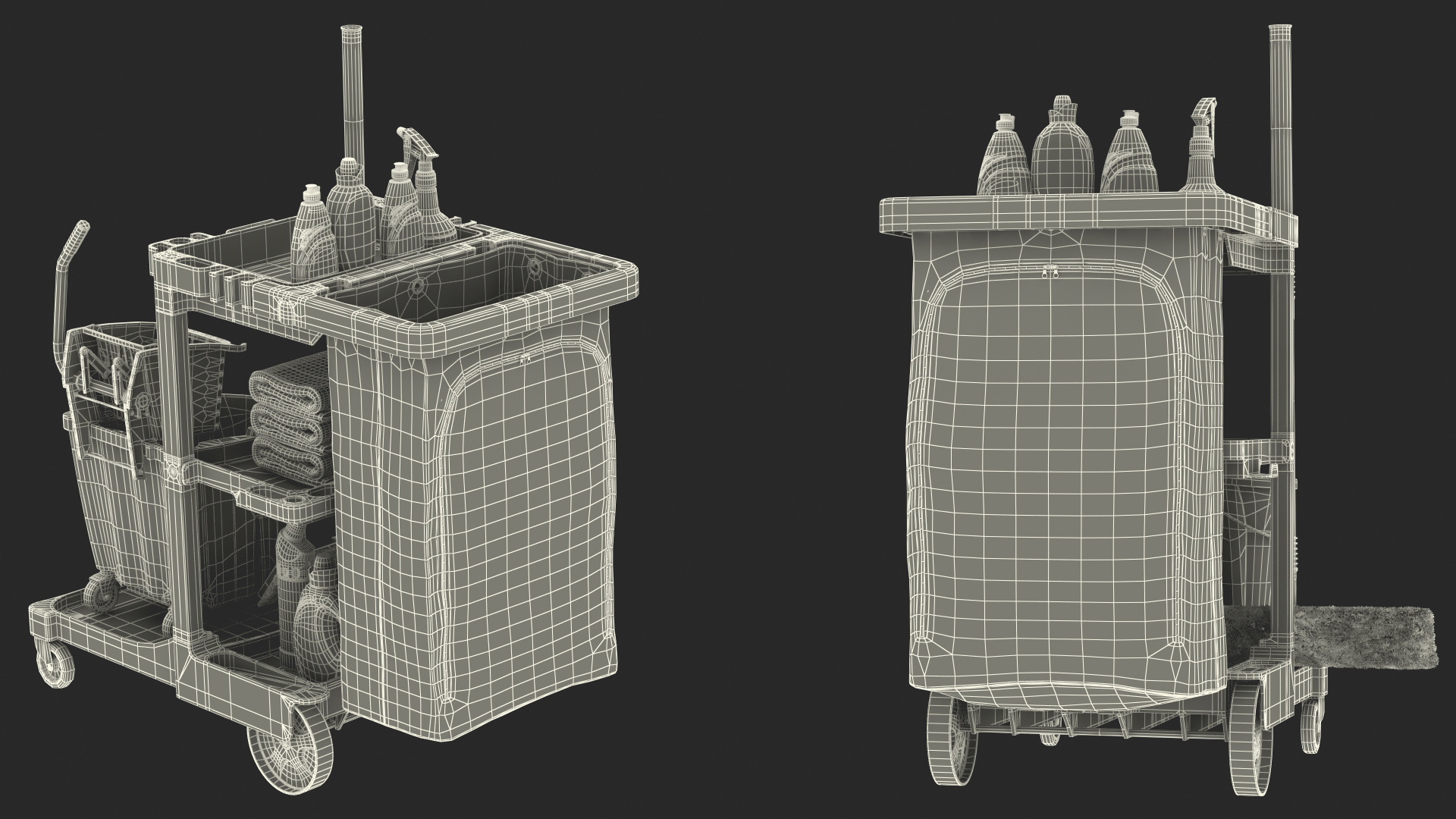 3D Cleaning Cart With Mop and Cleaning Products Fur model