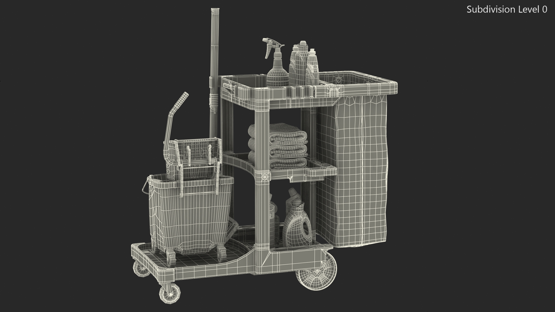 3D Cleaning Cart With Mop and Cleaning Products Fur model