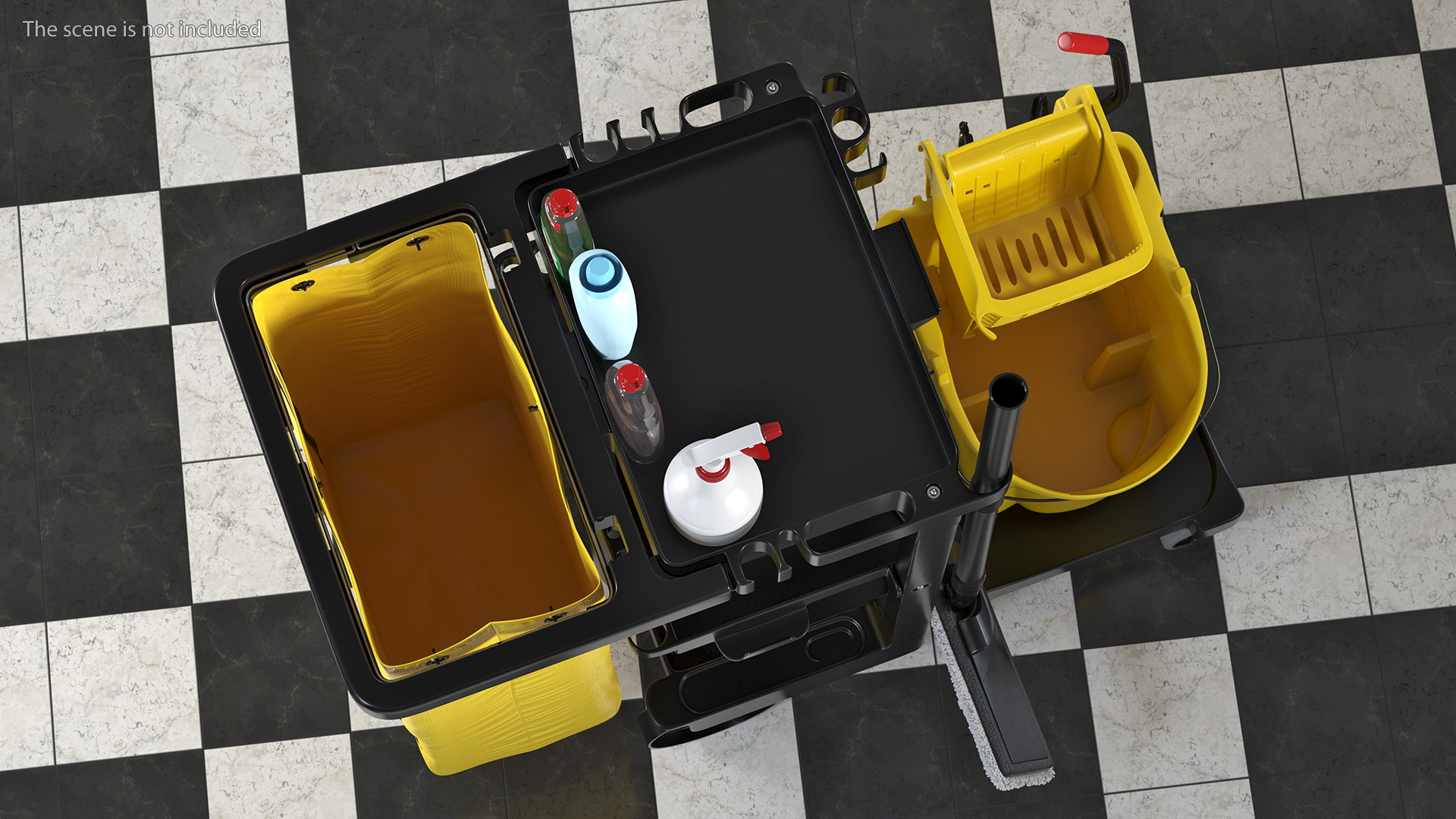 3D Cleaning Cart With Mop and Cleaning Products Fur model