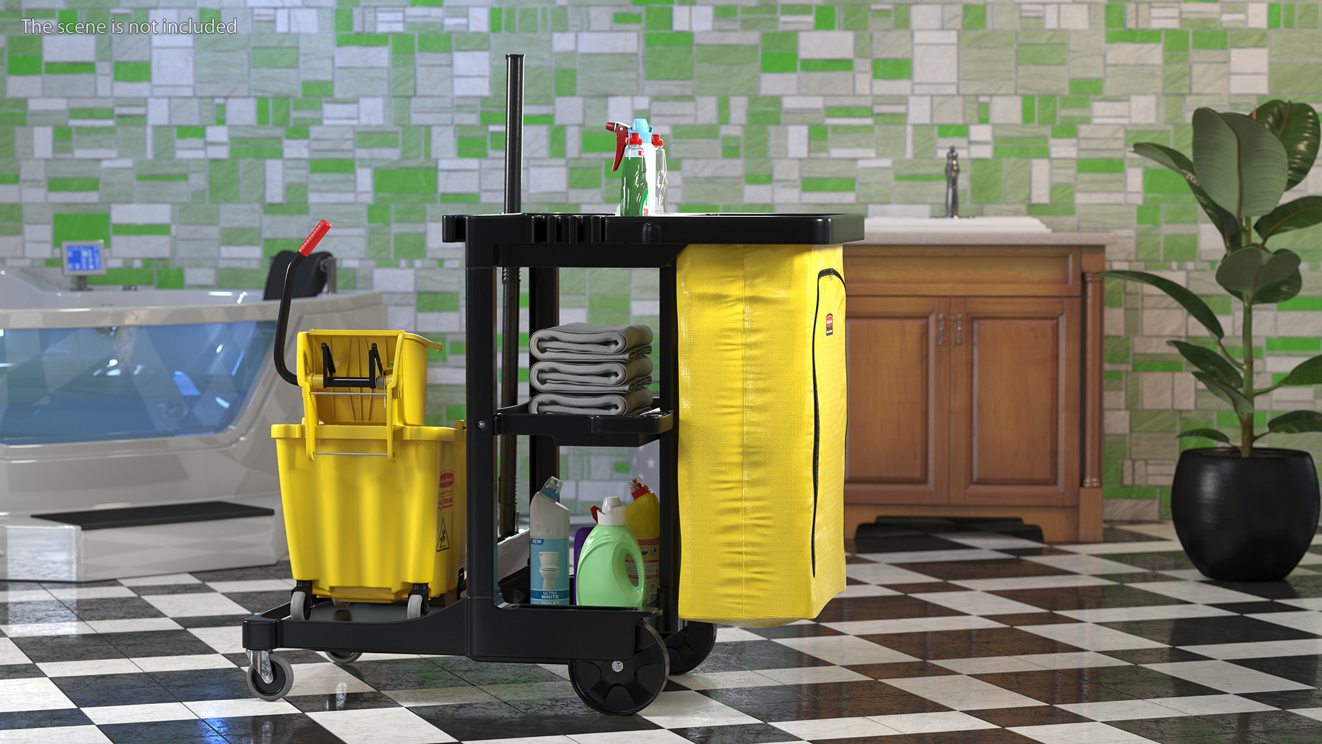 3D Cleaning Cart With Mop and Cleaning Products Fur model