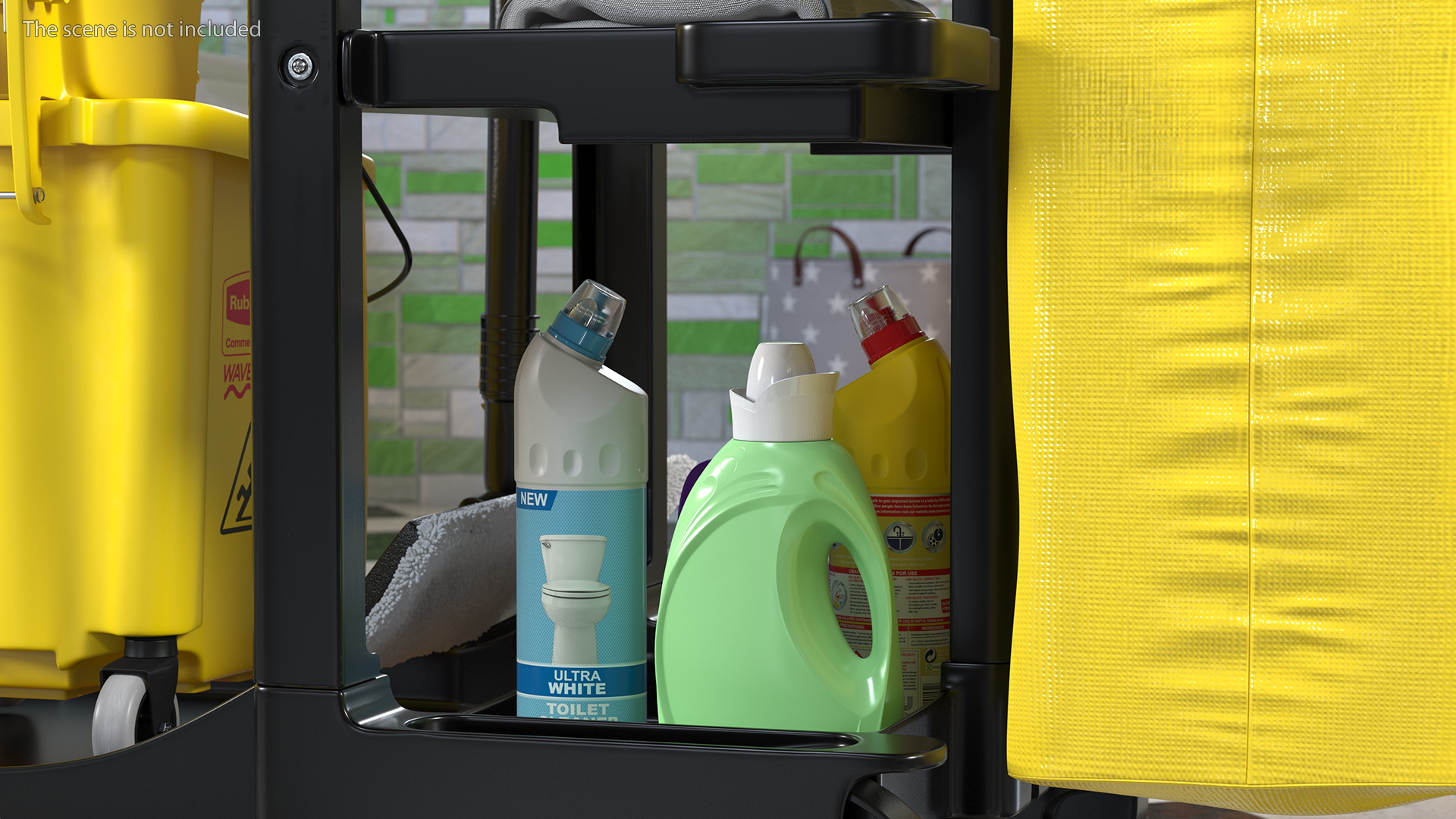 3D Cleaning Cart With Mop and Cleaning Products Fur model
