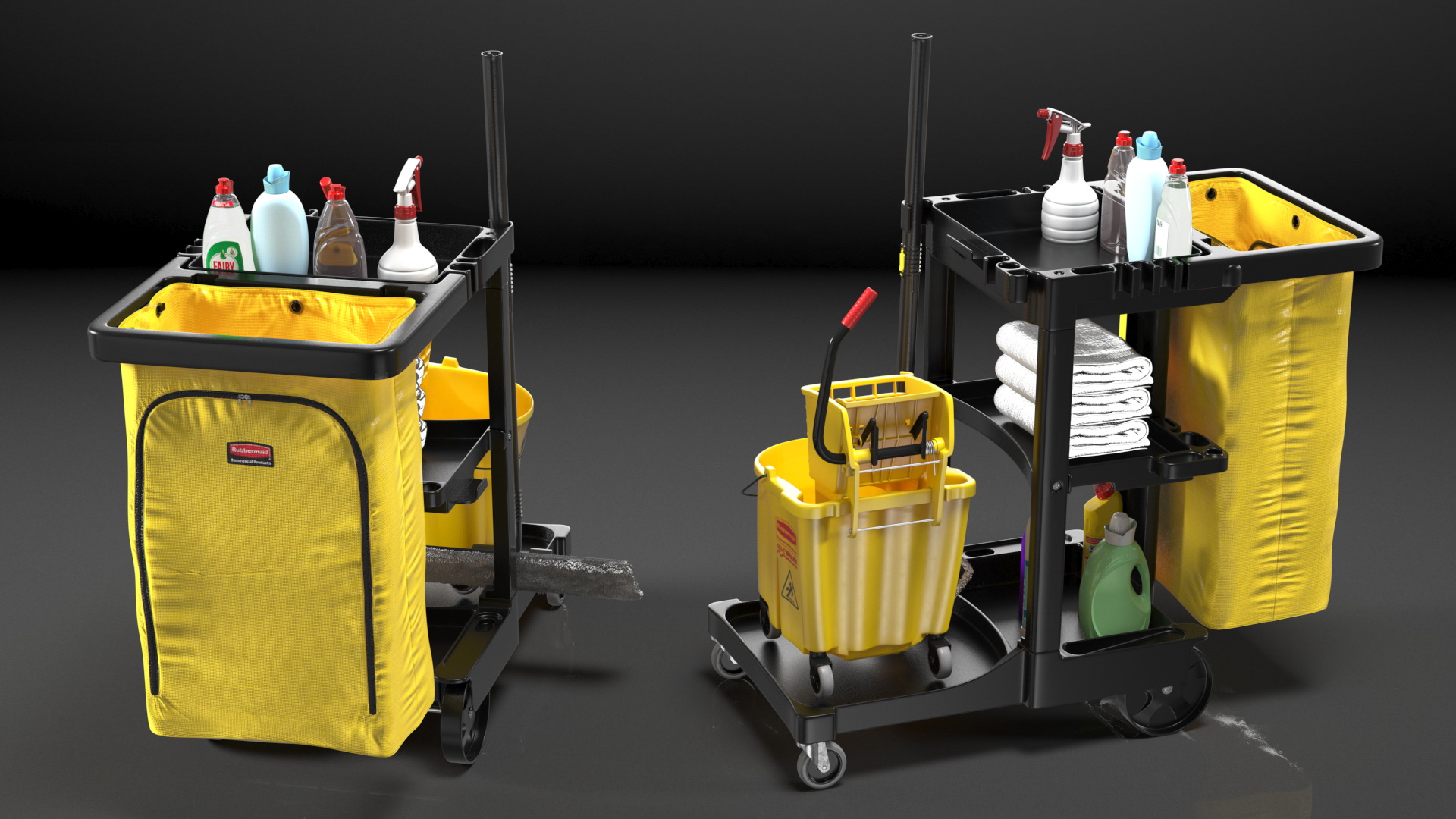 3D Cleaning Cart With Mop and Cleaning Products Fur model