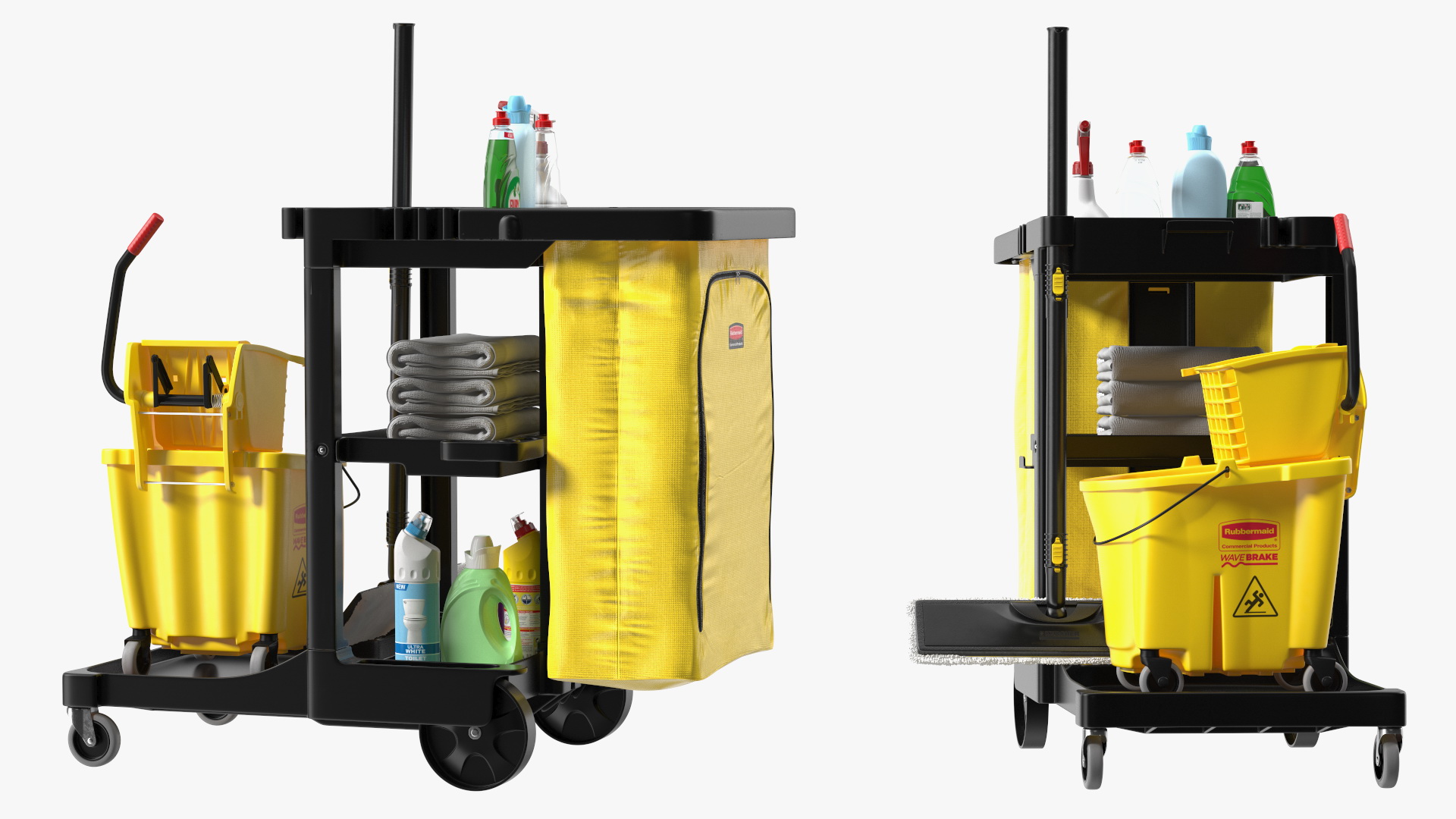 3D Cleaning Cart With Mop and Cleaning Products Fur model
