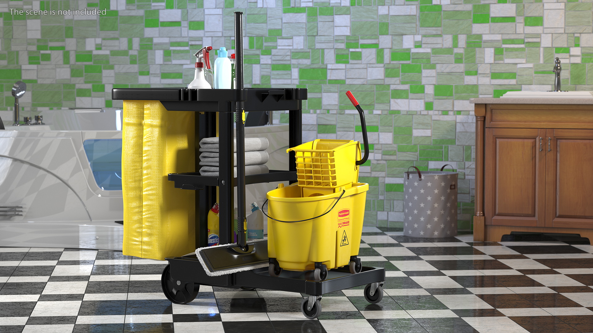 3D Cleaning Cart With Mop and Cleaning Products Fur model