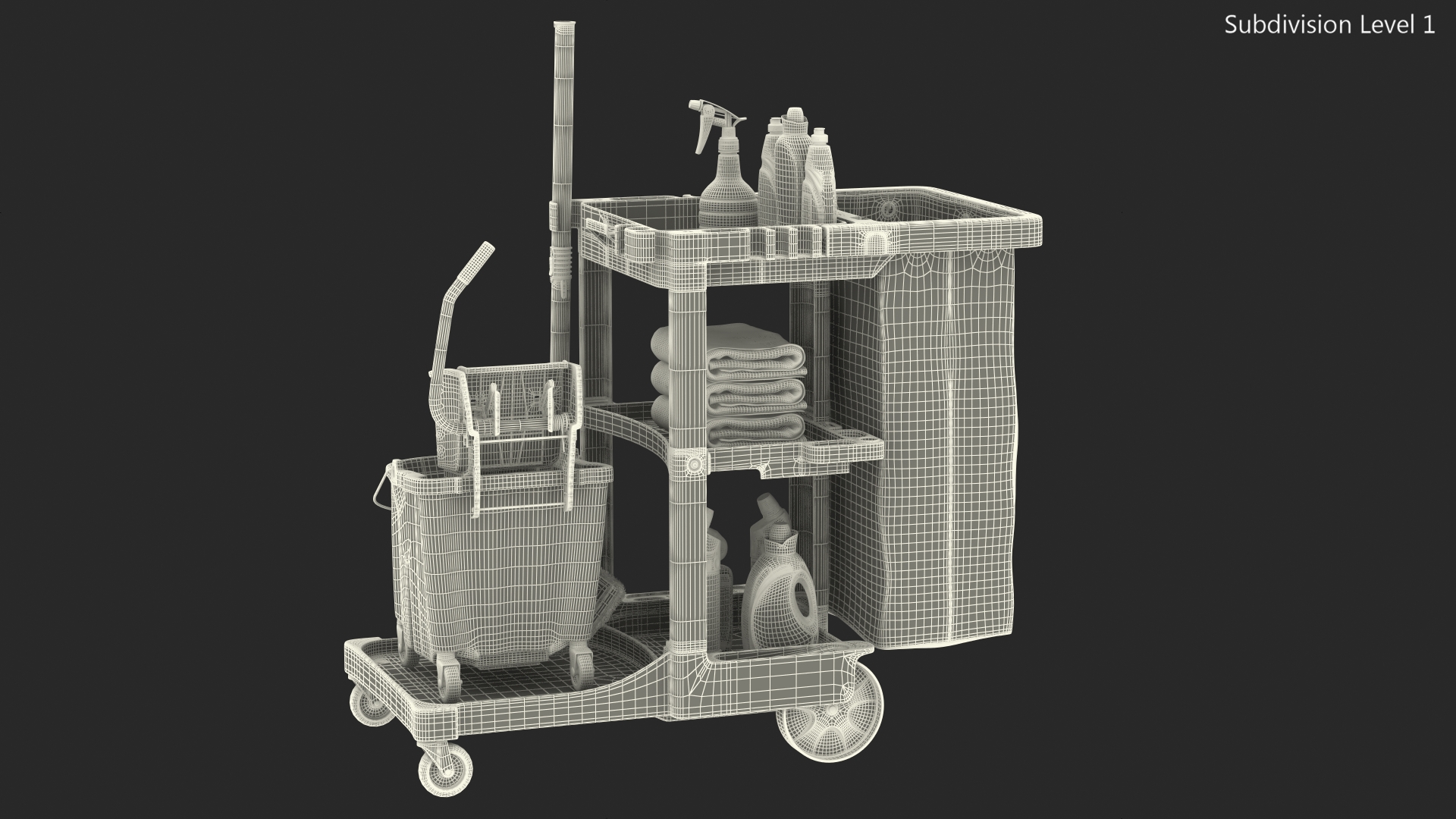 3D Cleaning Cart With Mop and Cleaning Products Fur model