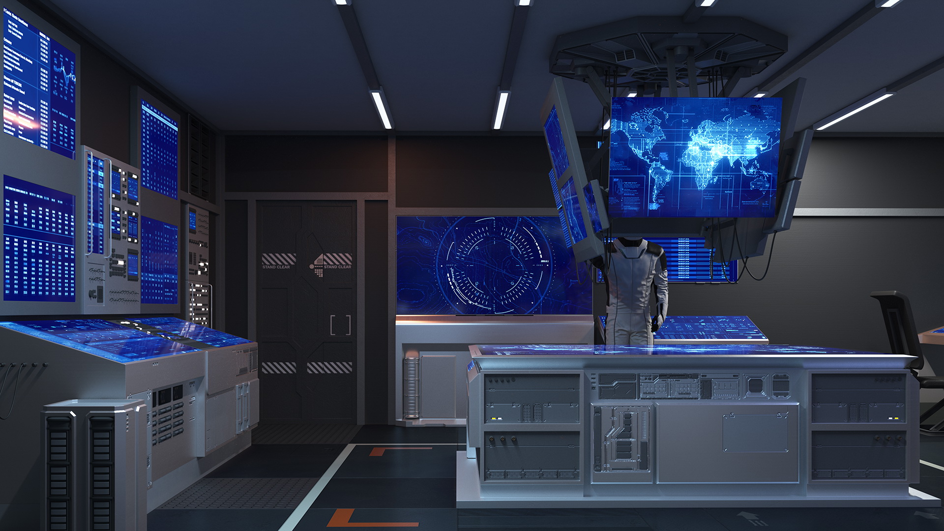 Sci Fi Command Room with Operators Blue 3D model